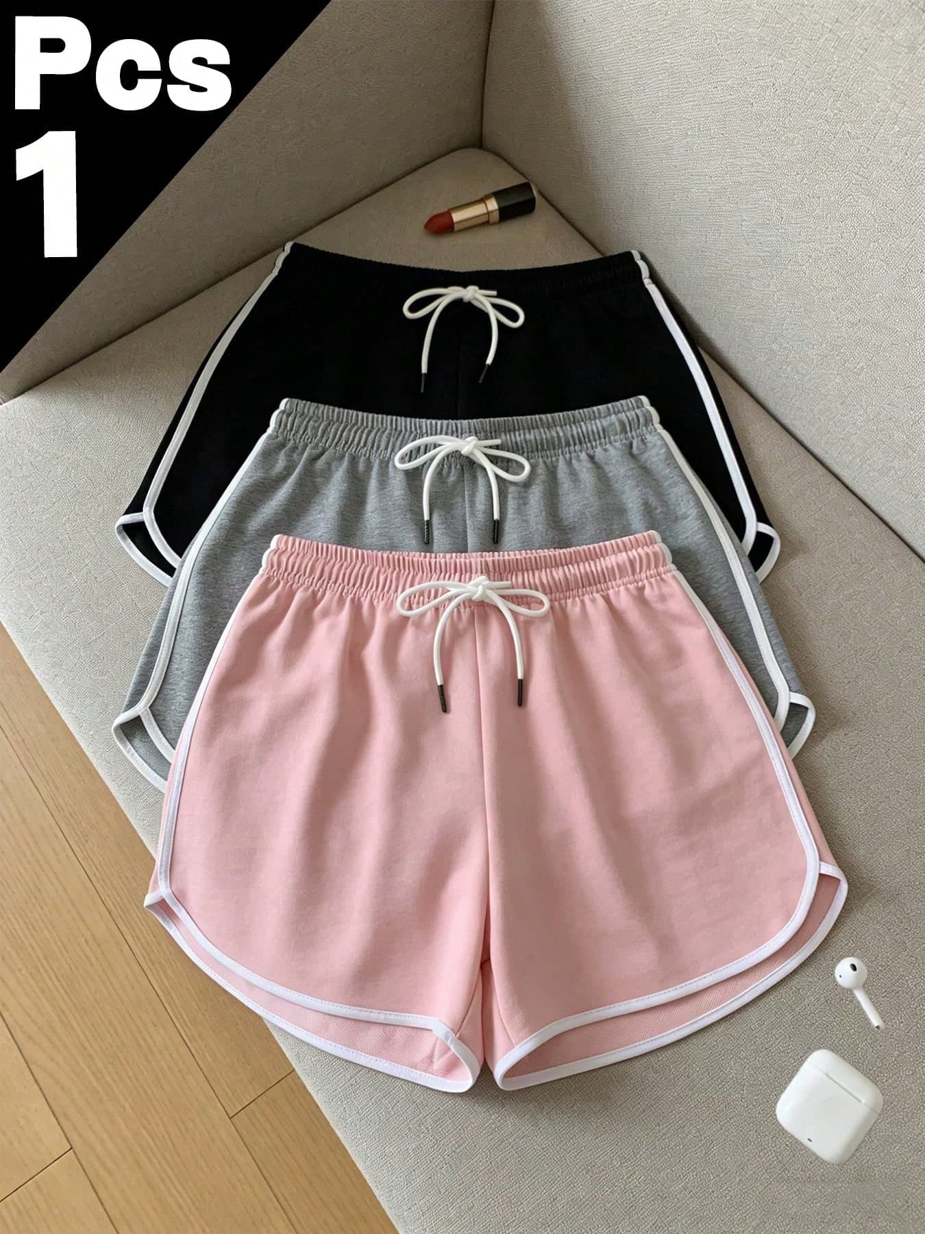 2026 Summer Women's Sports Casual Shorts, Black With White Trim Elastic Drawstring Waist, Comfortable Cool Breathable Outdoor Beach, Fitness Wear Hot Pants, Loose Fit, Gift For Girlfriend, Lover, Mother, Best Holiday Gift