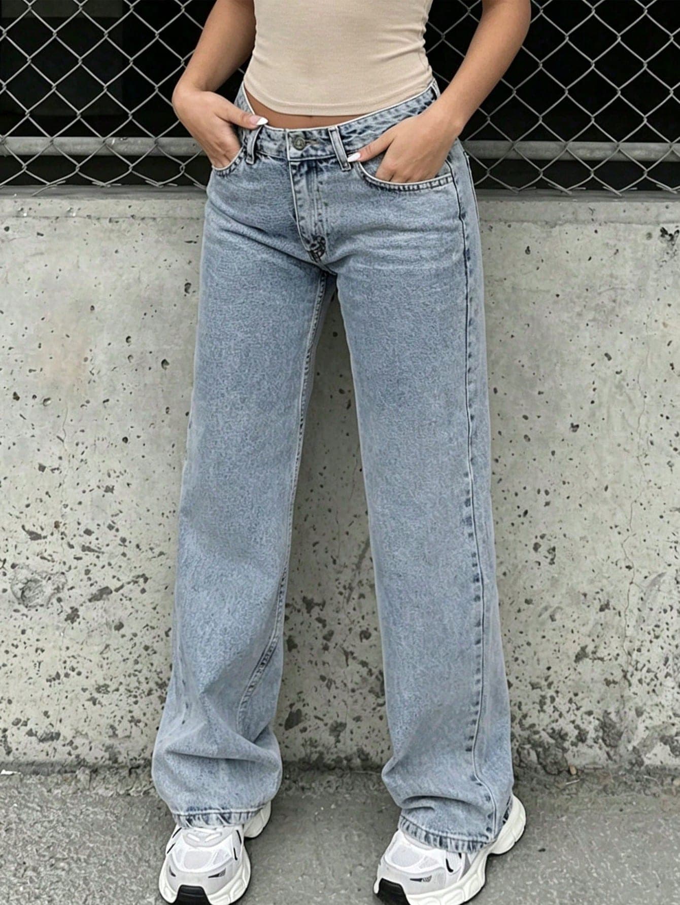 Straight-Leg Grey Denim Jeans For Teenagers