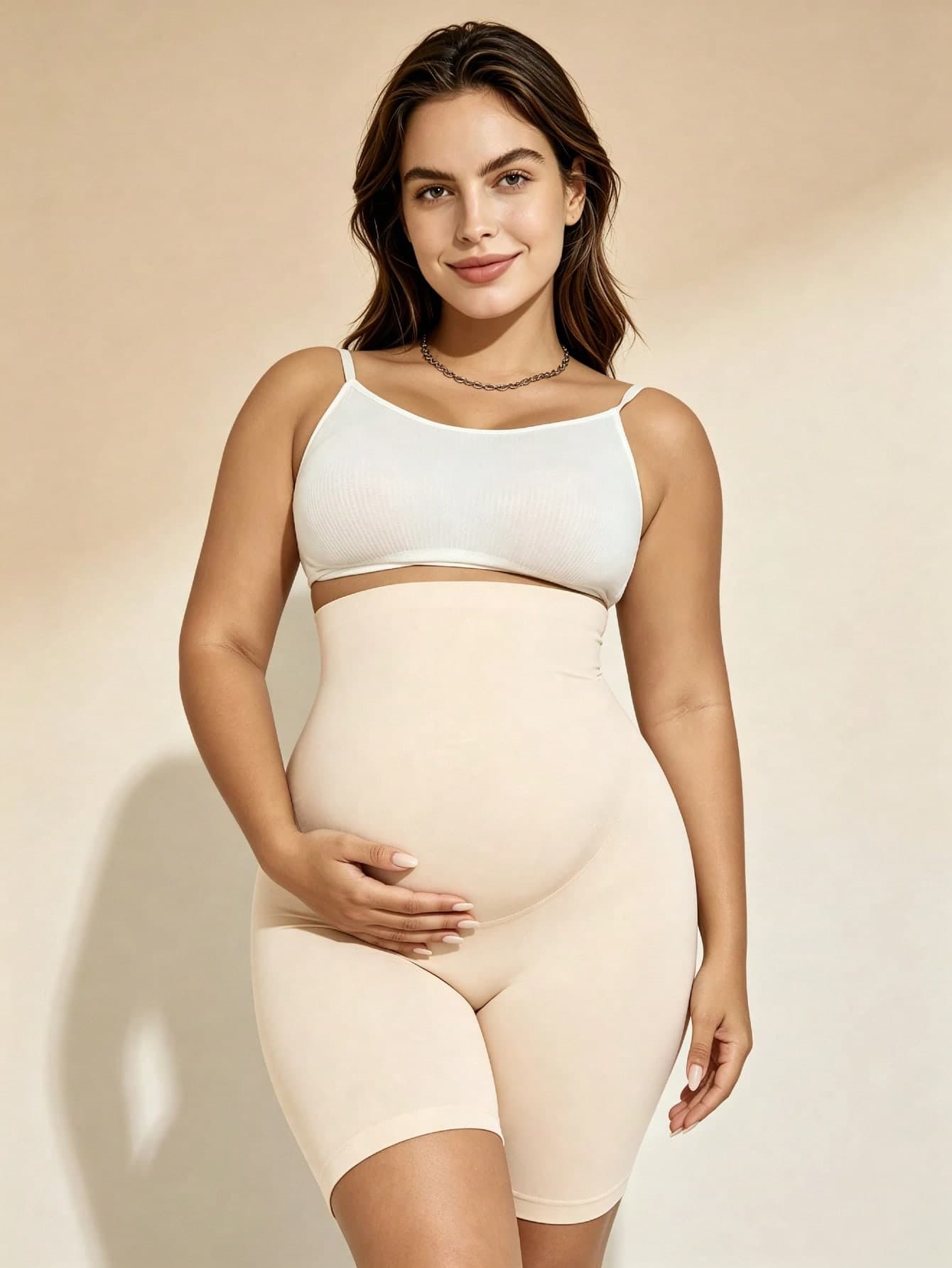 Hart & Haze Plus Size High Waist Maternity Belly Support Shorts, Seamless Tummy Control Pregnancy Shapewear For Curvy Women