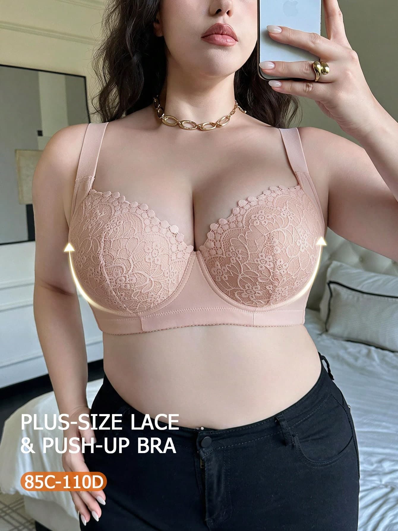 1pc Plus Size Lace Underwire Bra, Wide Adjustable Shoulder Straps, Full Coverage High Support, Suitable For Full-Figured Women's Daily Bra