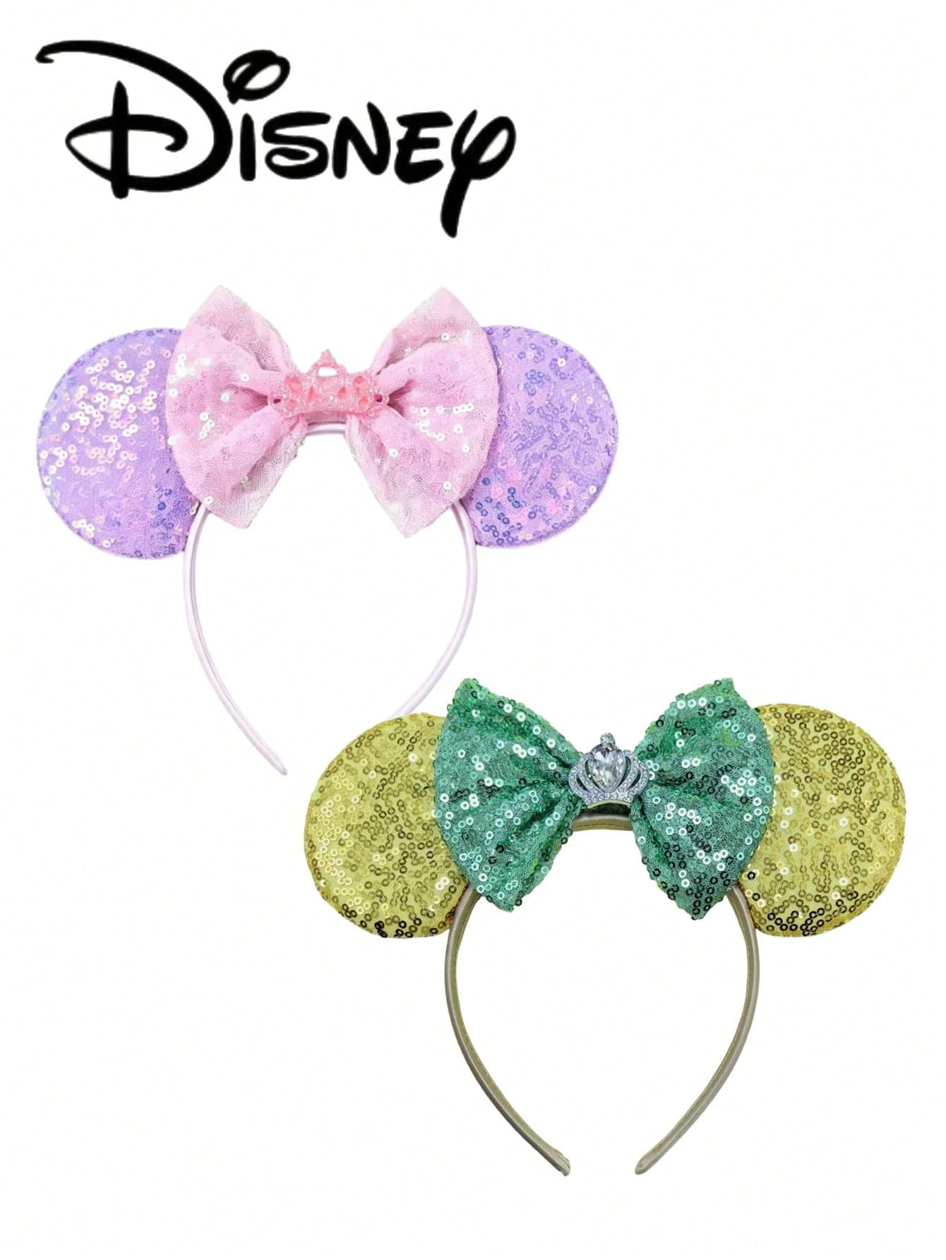 1pc Disney Mickey Green + Yellow Sequin Headband, Mickey Pink + Purple Sequin Headband - Holiday Party Headband, Head Accessory, Fun Photo Prop, Amusement Park Accessory, Suitable For Birthday Party And Valentine's Day Event, With Bow Cute Cartoon Hair Accessory, Princess Costume Accessory, Suitable For Disney Fans