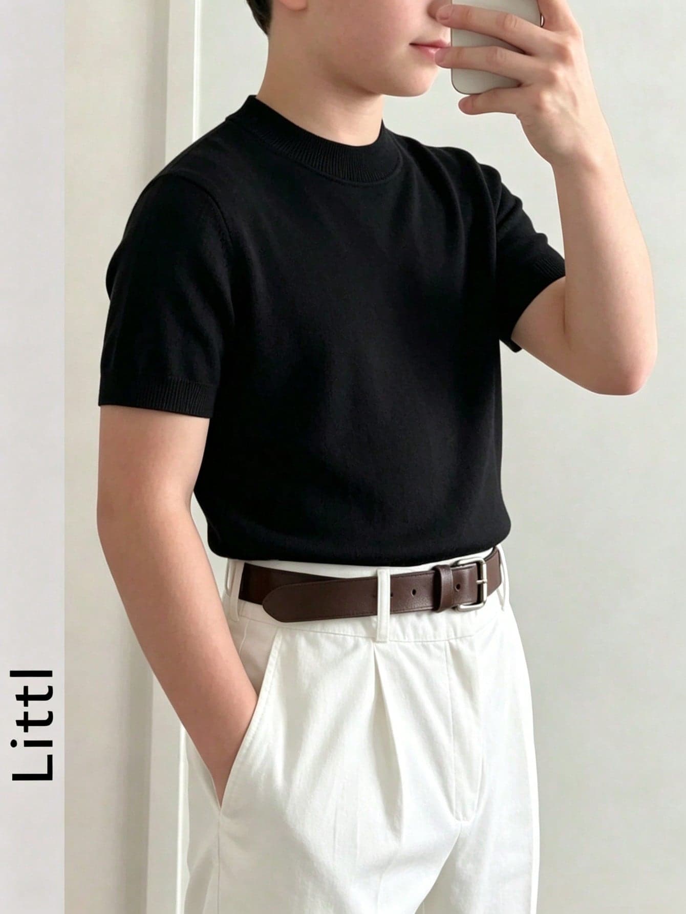 Boys' Solid Color Mock Neck Slim Fit Knit Short Sleeve T-Shirt