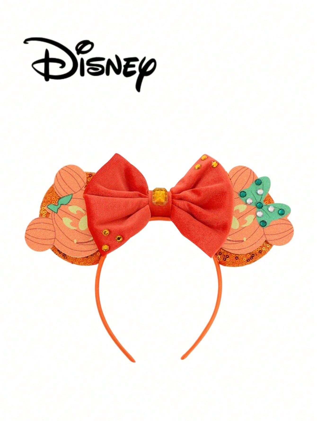 1pc Disney Cartoon Orange Mickey & Minnie Cartoon Head + Rhinestone Sequin Amusement Park Theme Series Headband Mickey & Minnie Ears Sequin Bow Headpiece Stage Performance Costume Hair Accessory, Hair Accessory Holiday Headband Birthday Party Theme Mickey Hair Accessory Headband, Suitable For Holiday Party, Halloween
