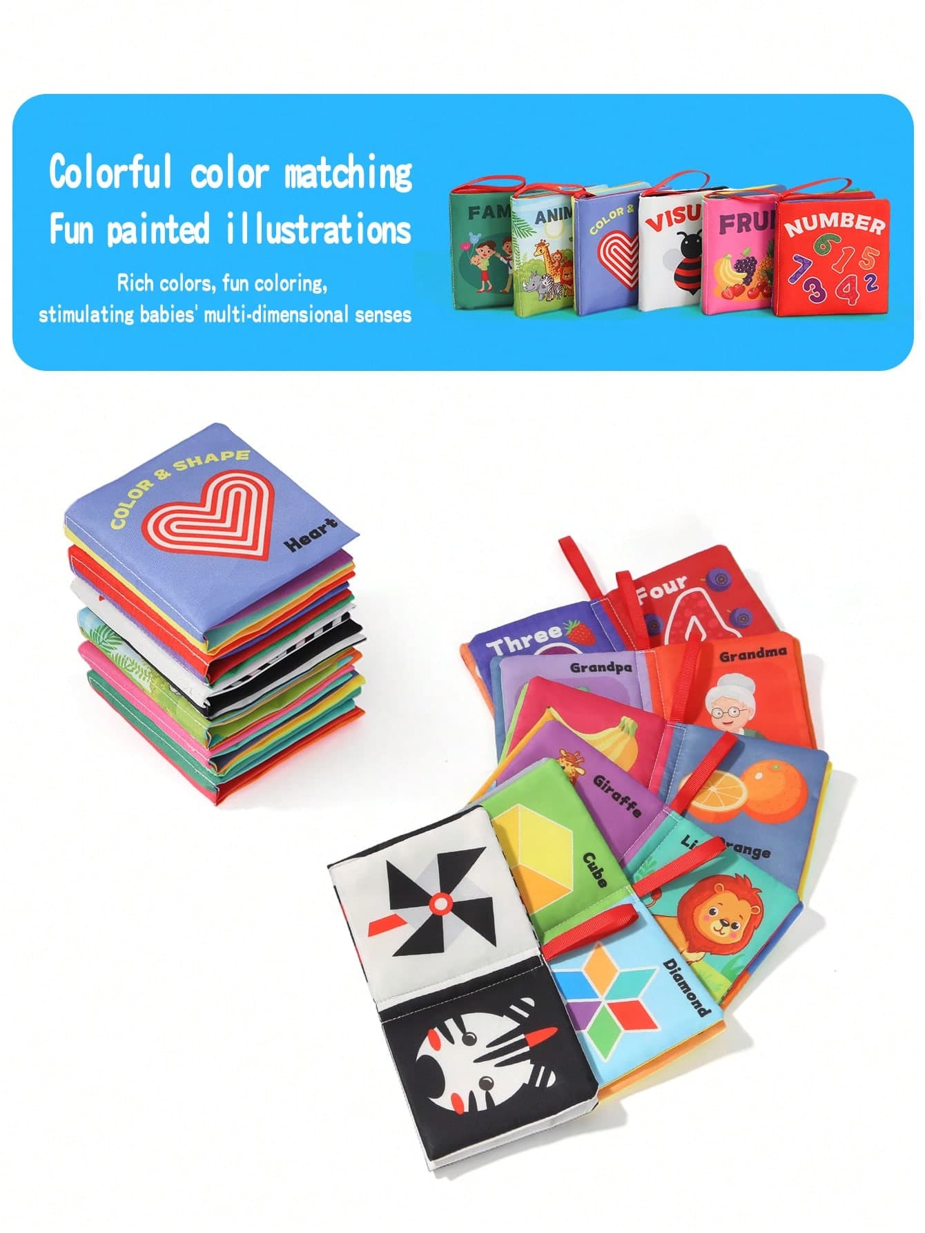 9pcs Baby Early Education Sensory Touch Fabric Palm Books, Montessori Multi-Theme Cognitive Tear-Resistant Washable Cloth Books, Suitable For Back To School, Halloween, Christmas, Children's Day Gifts, Baby Toys, Kids Toys