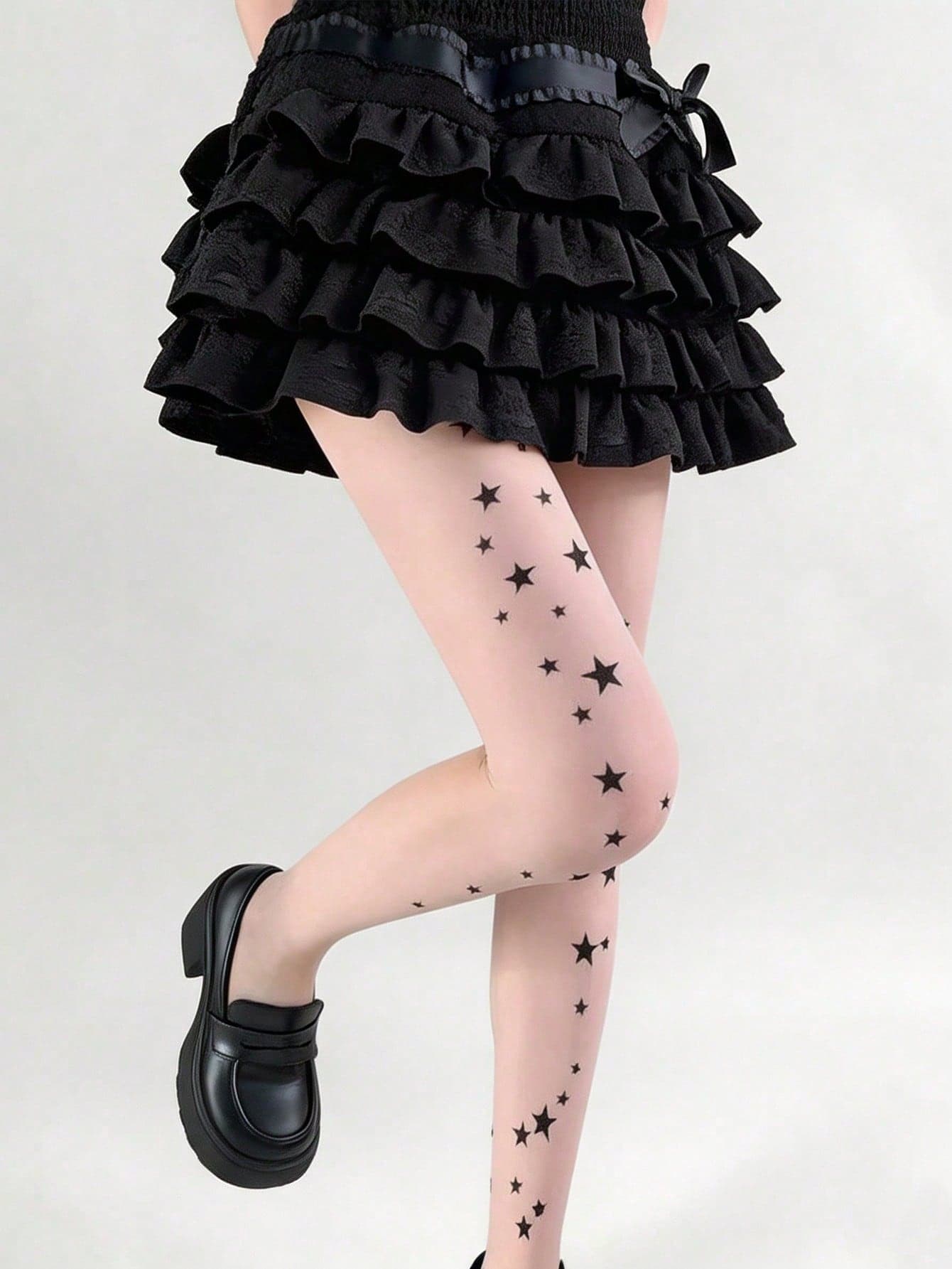 STAR RIVER 1 Pair Women's Y2K Sexy Sheer Star Jacquard Tights, Nude Sheer Lace Pantyhose, Cute Lolita