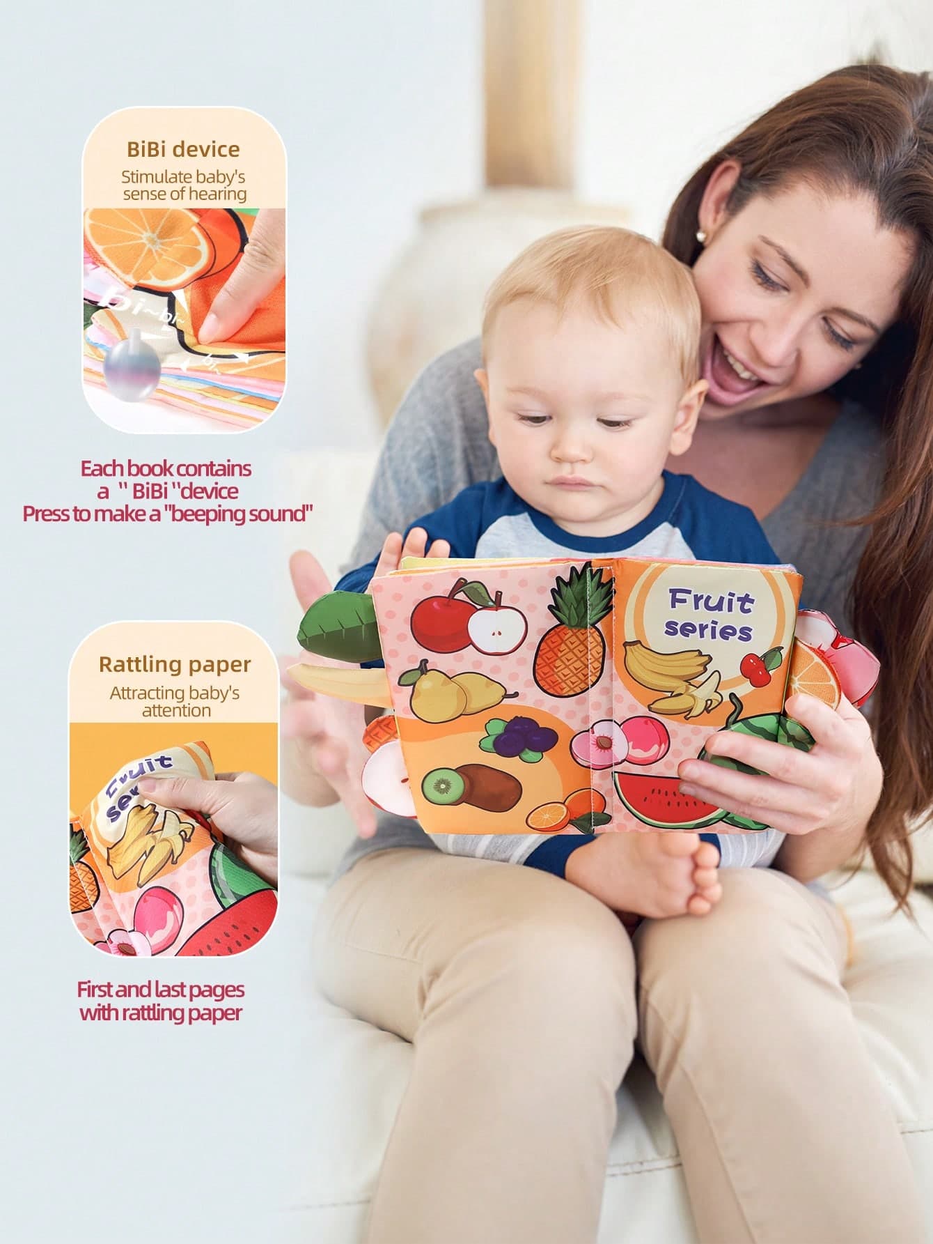 Infant Montessori Sensory Development Educational Early Learning 6-Page Cloth Book, Tear-Resistant Chewable Fabric With Built-In Crinkle Paper, Multi-Theme Baby Handbook, Back To School Gift, Thanksgiving Christmas Newborn Gift