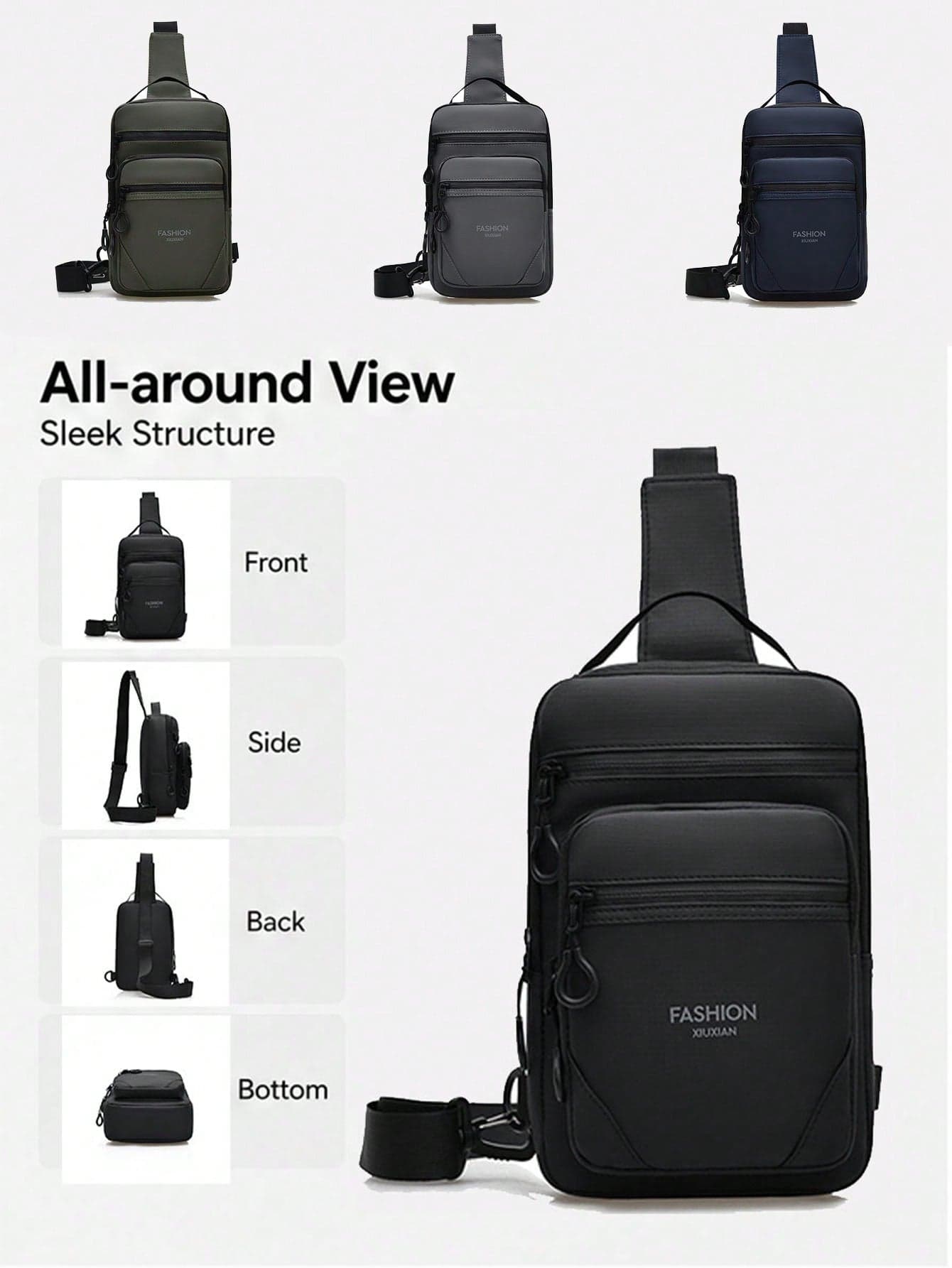 Back To School Casual Men's Chest Bag, Multi-Layer Zipper Lightweight Crossbody Bag, Travel & Commute One Shoulder Bag