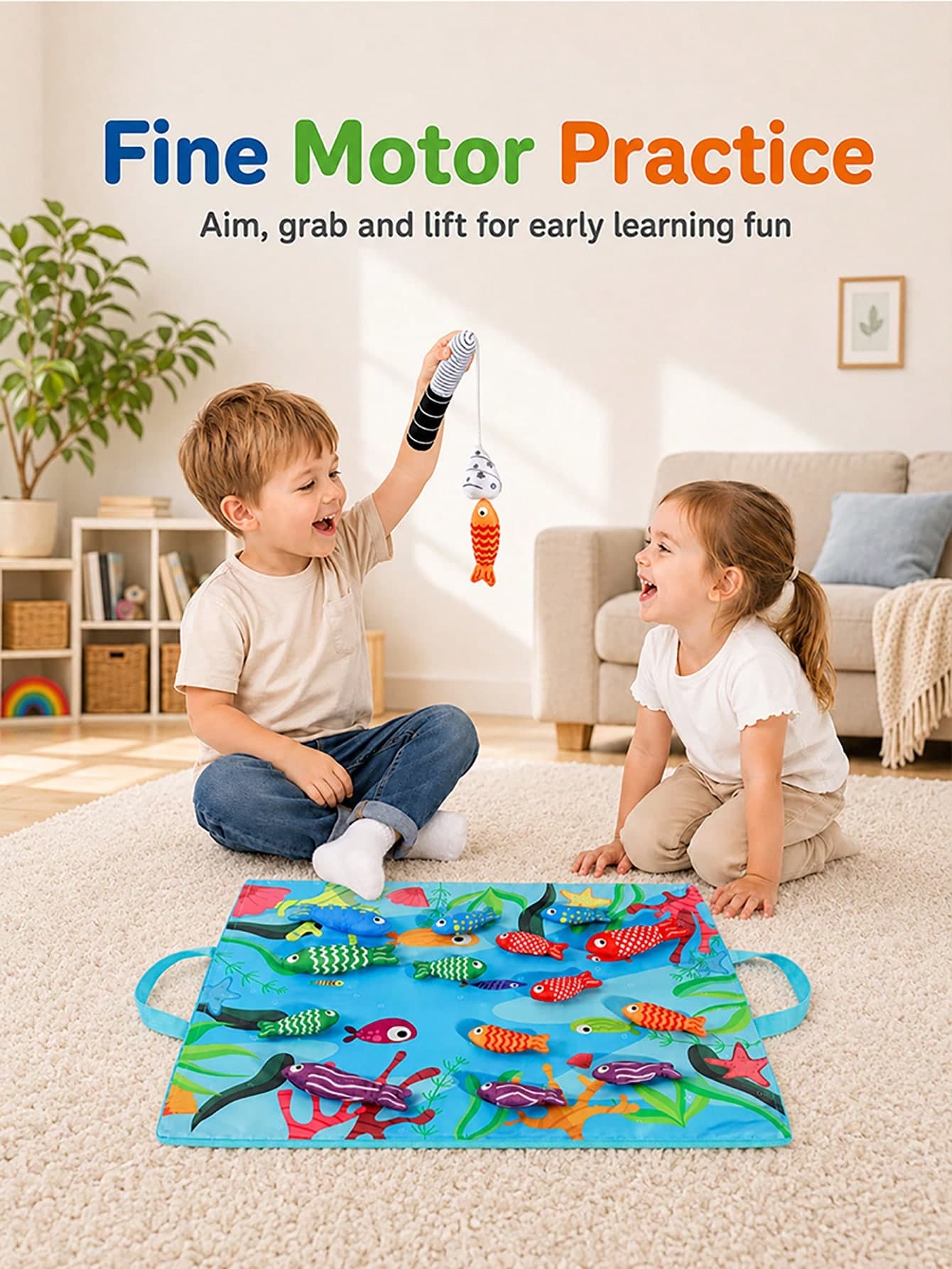 1 Set Toddler Fabric Fishing Toy Magic Hook And Loop Color & Number Matching Fish Fishing Toy Set With Stacking Cups, Multiple Ways To Play, Foldable Storage Bag, Halloween Christmas Back To School Thanksgiving Birthday Gift (Random Accessory Colors)