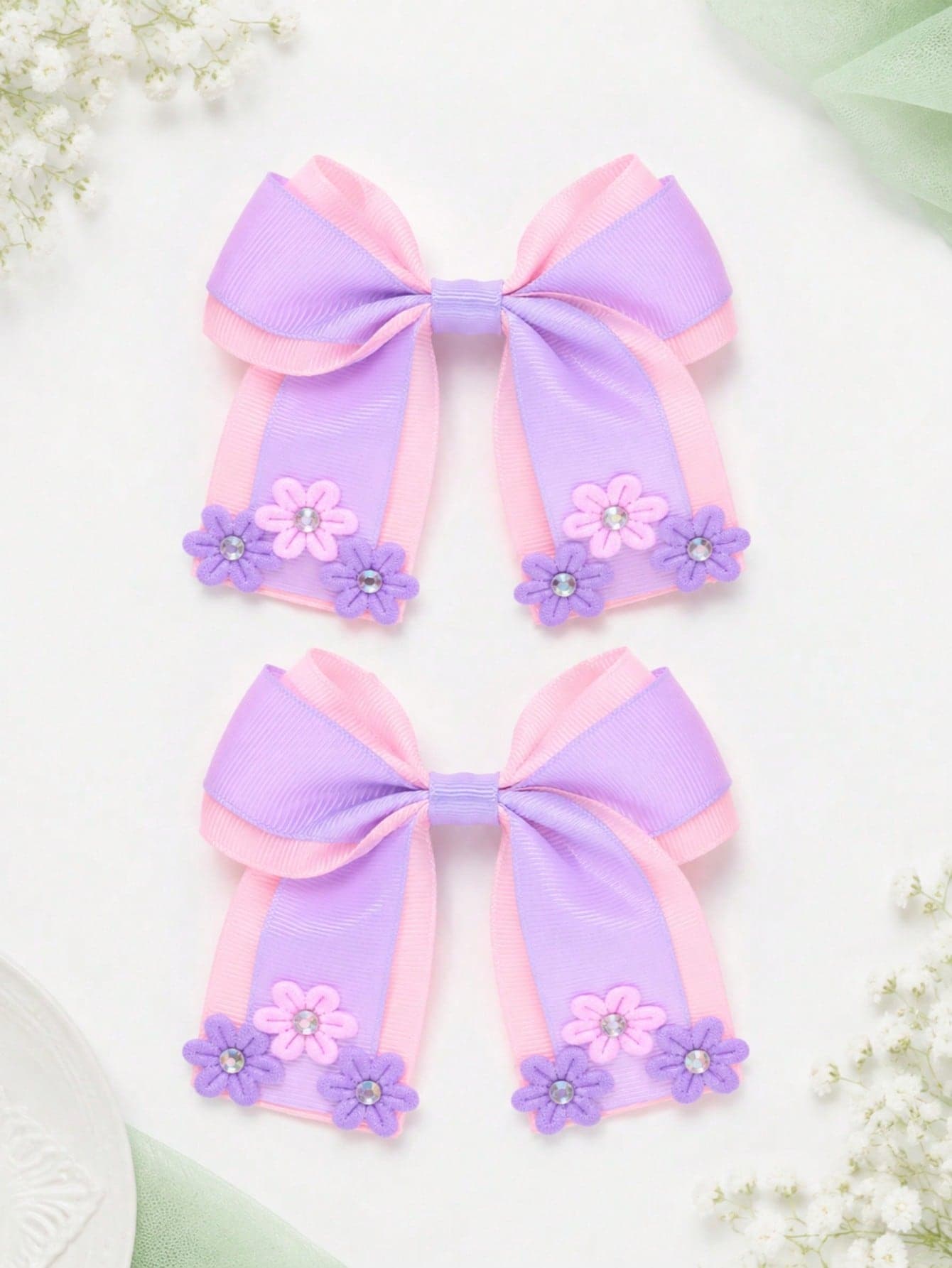 2pcs Purple & Pink Dual-Color Plaid Bow Hair Clips, Crocodile Clips For Girls, Summer Casual Daily Hair Accessories