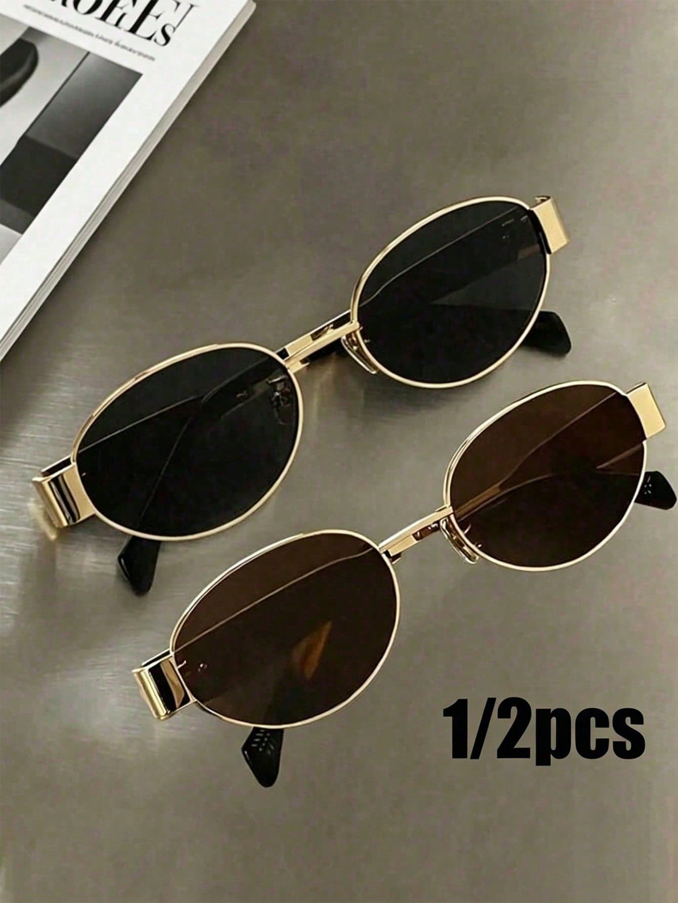 1/2PCS Unisex Fashion Glasses, Metal Material, Solid Color Pattern, Vintage Style, Oval Shape, Suitable For Daily Use, Driving, Summer Beach, Hiking, Party, Street Photography, Holiday Use, As A Gift, Matches Various Face Shapes, High-Quality Glasses