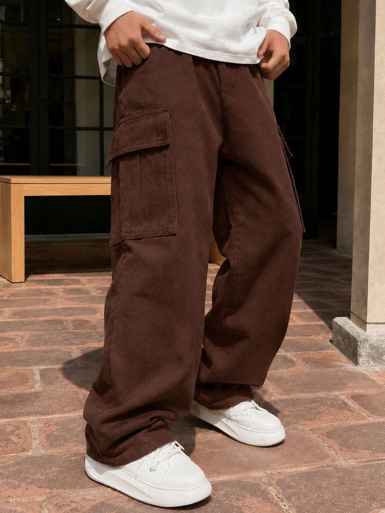 1pc Tween Boys Vintage Minimalist Cargo Pants For Workout, Outdoor, Spring & Autumn (Actual Size Runs Small, Recommend Ordering One Size Up Based On The Image)