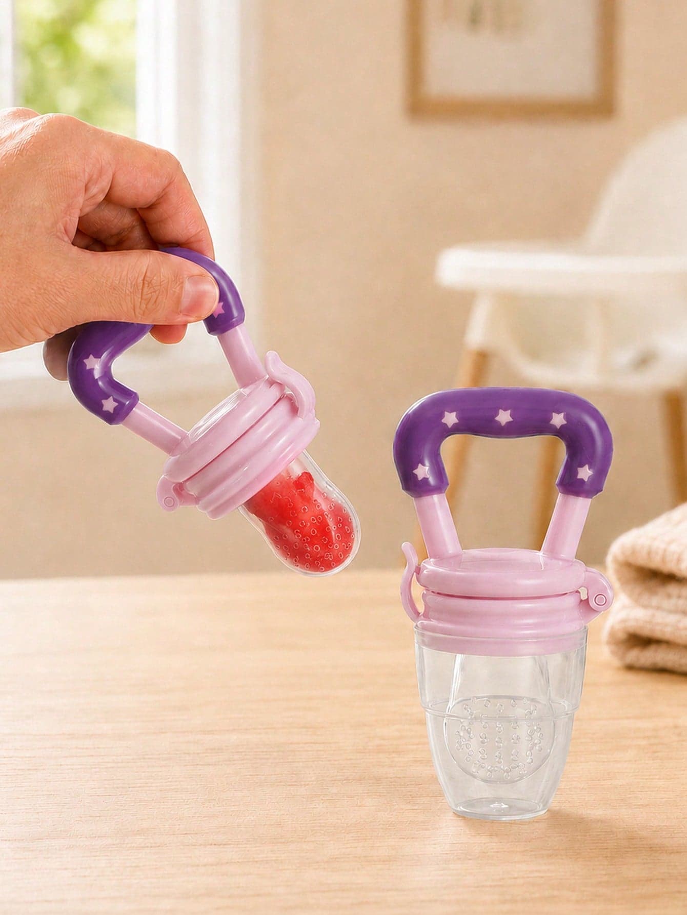 Baby Food Feeder Silicone Fresh Fruit Feeder Teether Teething Toy For Toddlers & Infants, 2pcs