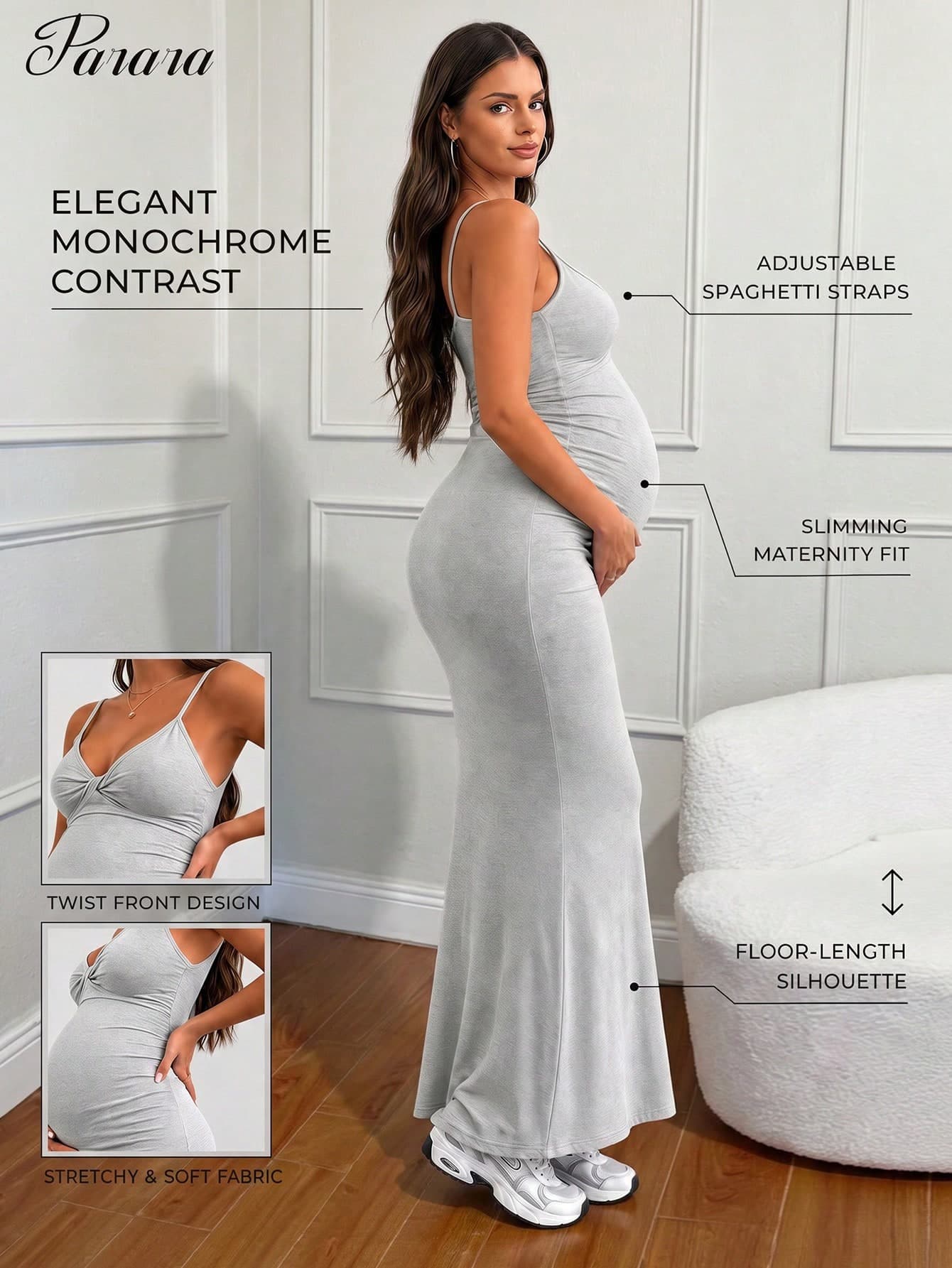 Maternity Twist Strap High Elasticity Dress, Comfortable And Fashionable Summer
