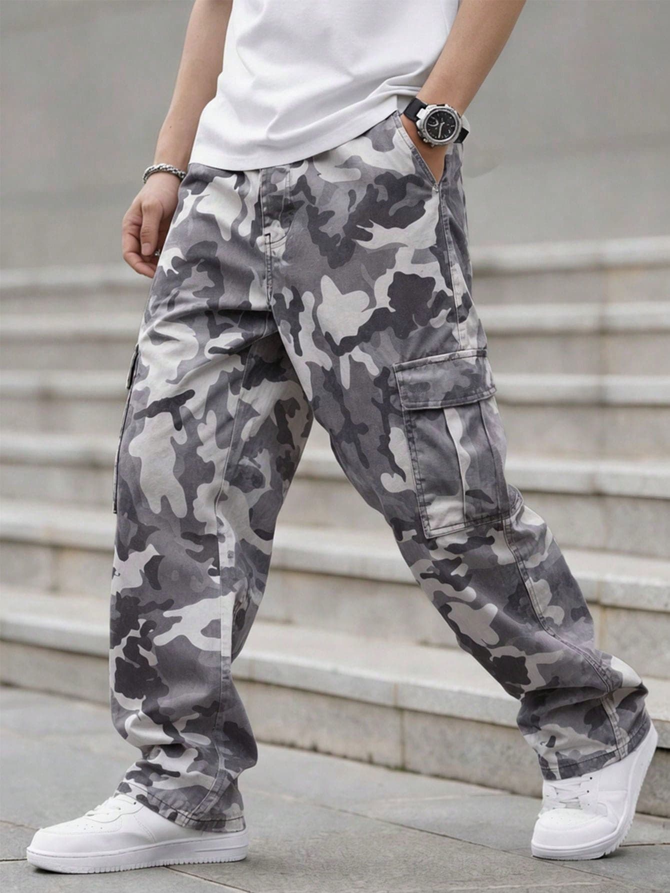 1pc Teen Boys Fashionable Casual Outdoor High Street Hip Hop Camouflage Cargo Pants