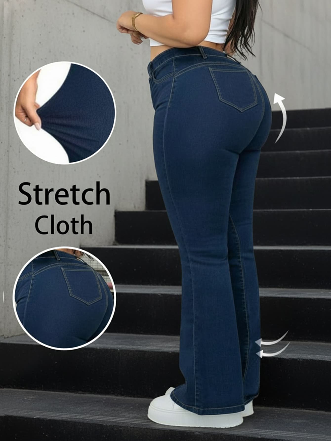 Plus Size Women Flare Jeans With Pockets, Suitable For Home, Daily Wear Or Office, Spring, Summer