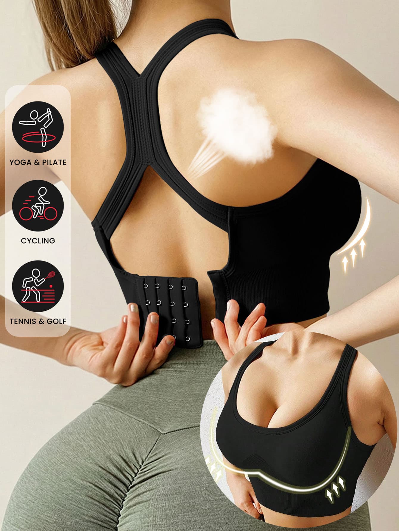 Yoga Sports Bra, Wire-Free Fitness Top, Lingerie, Criss-Cross Back Tank, Push-Up Sports Bra, Anti-Bounce Running Bra
