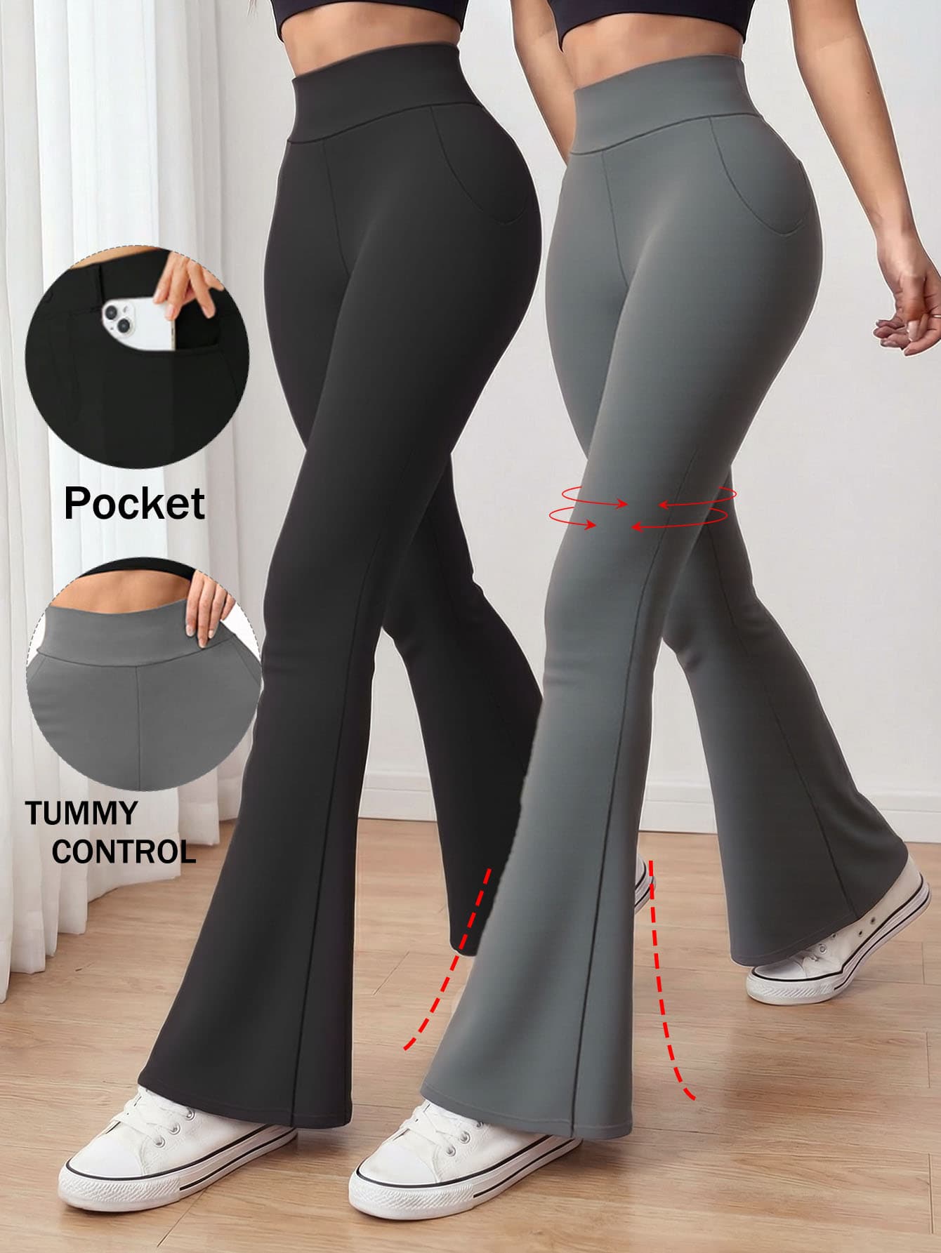 2 Pieces Women Pocket Yoga Pants High Waisted Seamless Flare Leg Legging Gym Tummy Control Highly Elastic And Breathable Sports Pants Outdoors