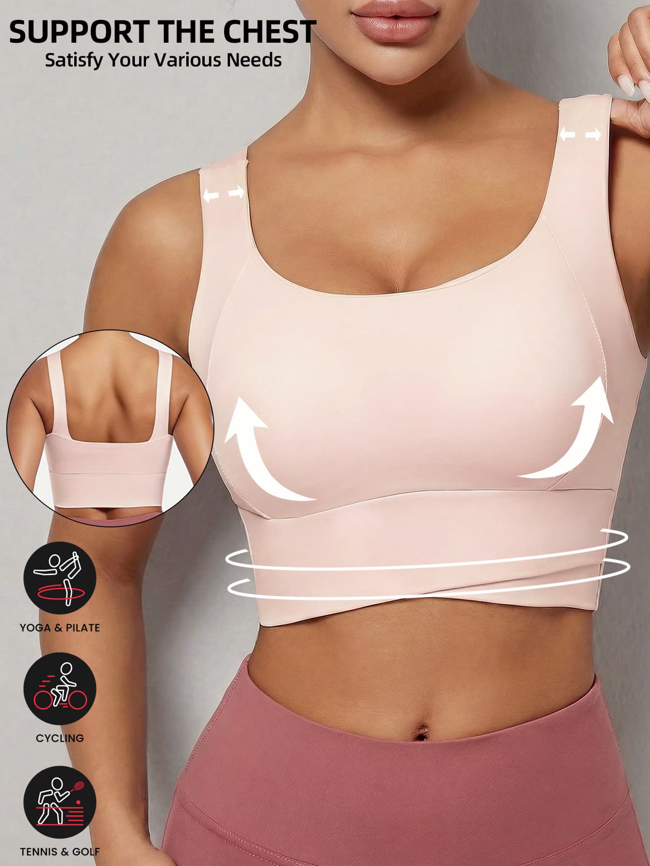 Yoga Tank Top Breathable Sports Bra, Shock-Absorbing & Tightening Function, Sculpting Back Line, Fitness Training Tank Top