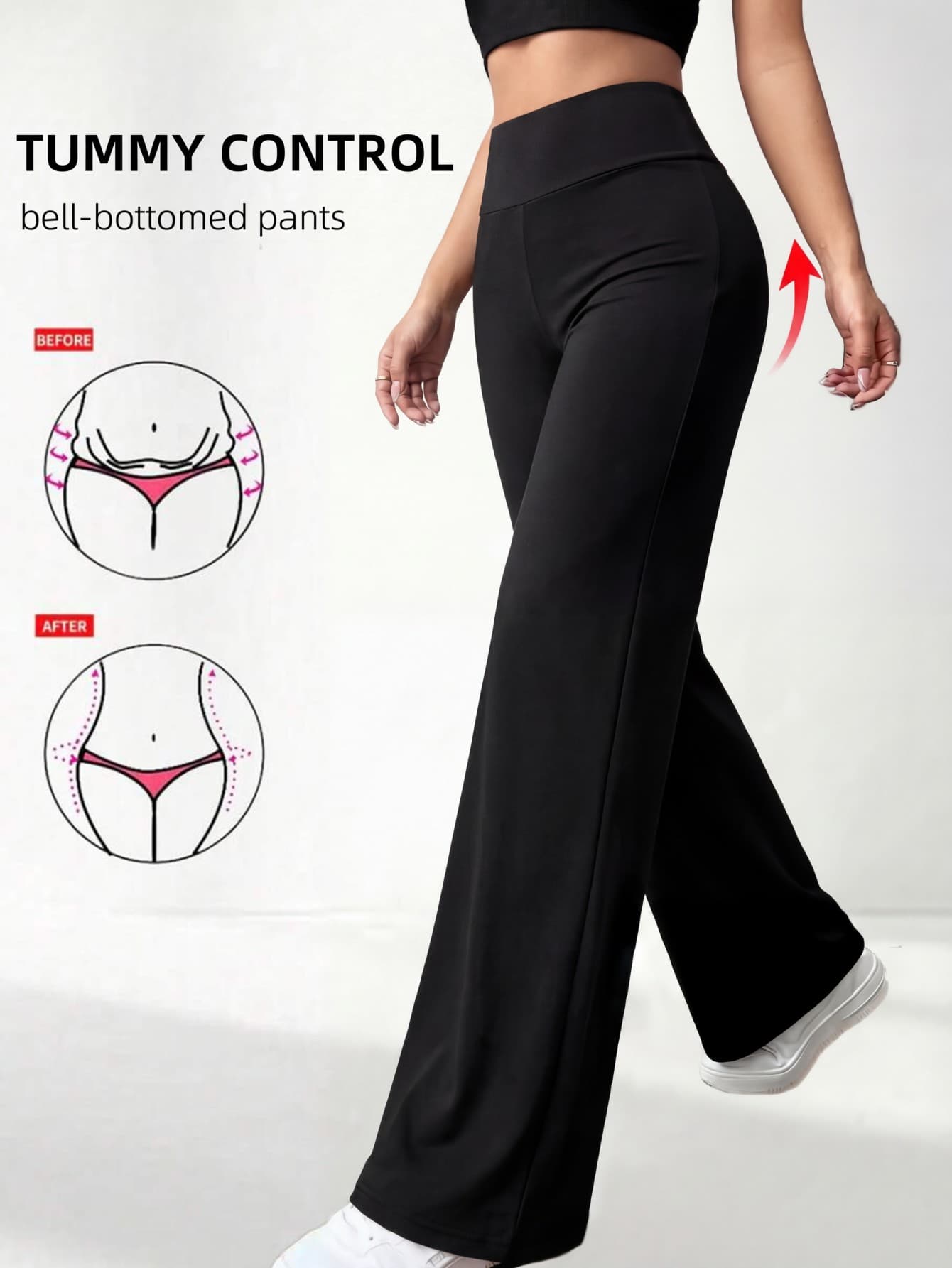 Solid Color High Waist Casual Straight Stretch Pants Black