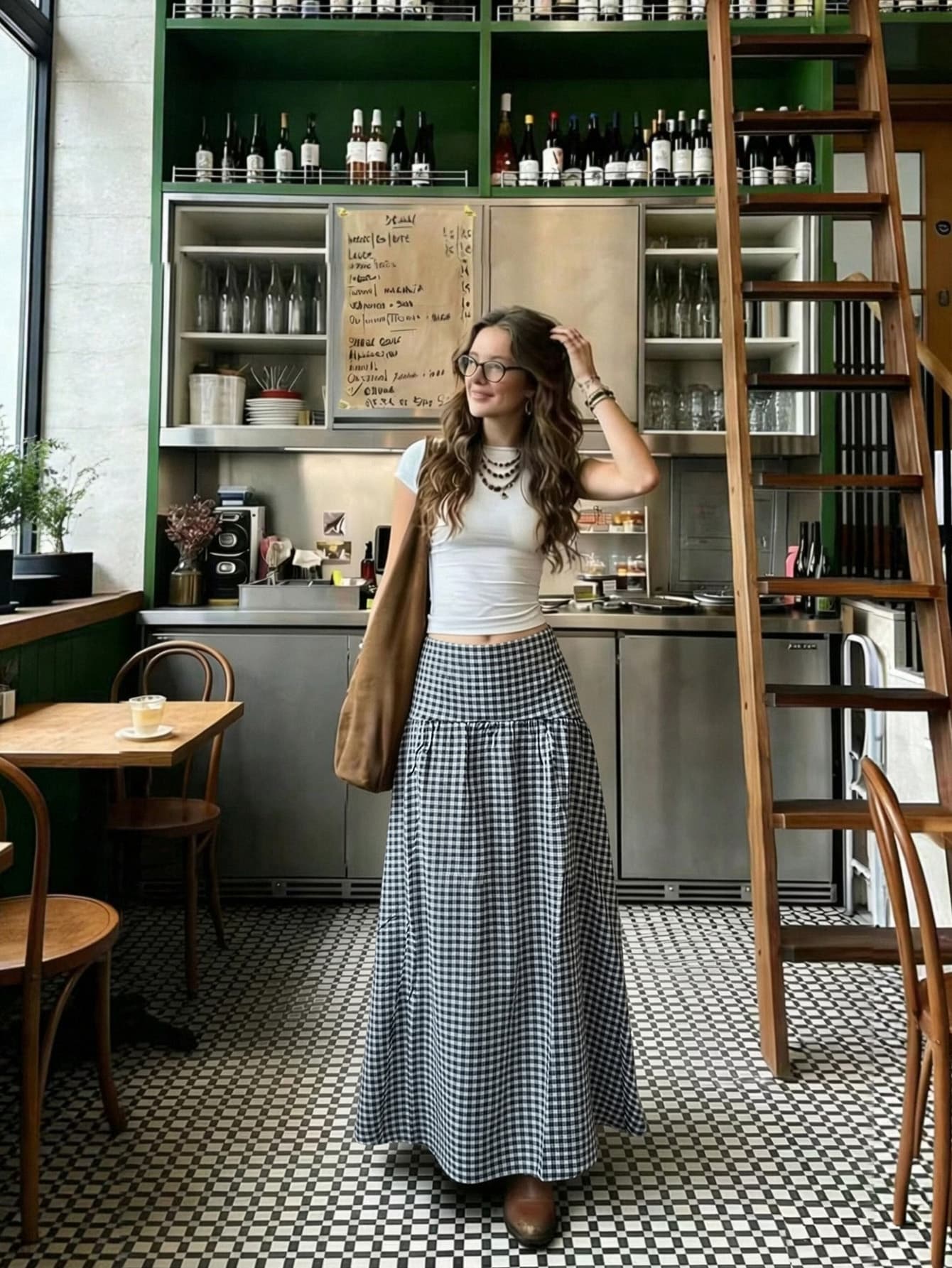 Women's Summer Casual Countryside Vacation Style Printed Umbrella Hem Skirt Spring Black