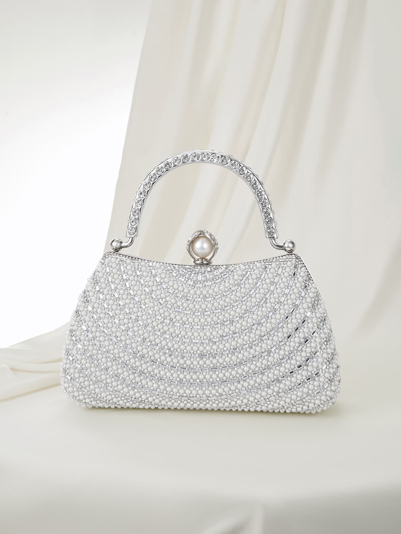 Clariva Elegant Fashion Diamond & Pearl Decor Clutch Bag, High-End Formal Evening Dress Party Handbag, Suitable For Wedding, Party, Gala, Diamond & Pearl Women Purse