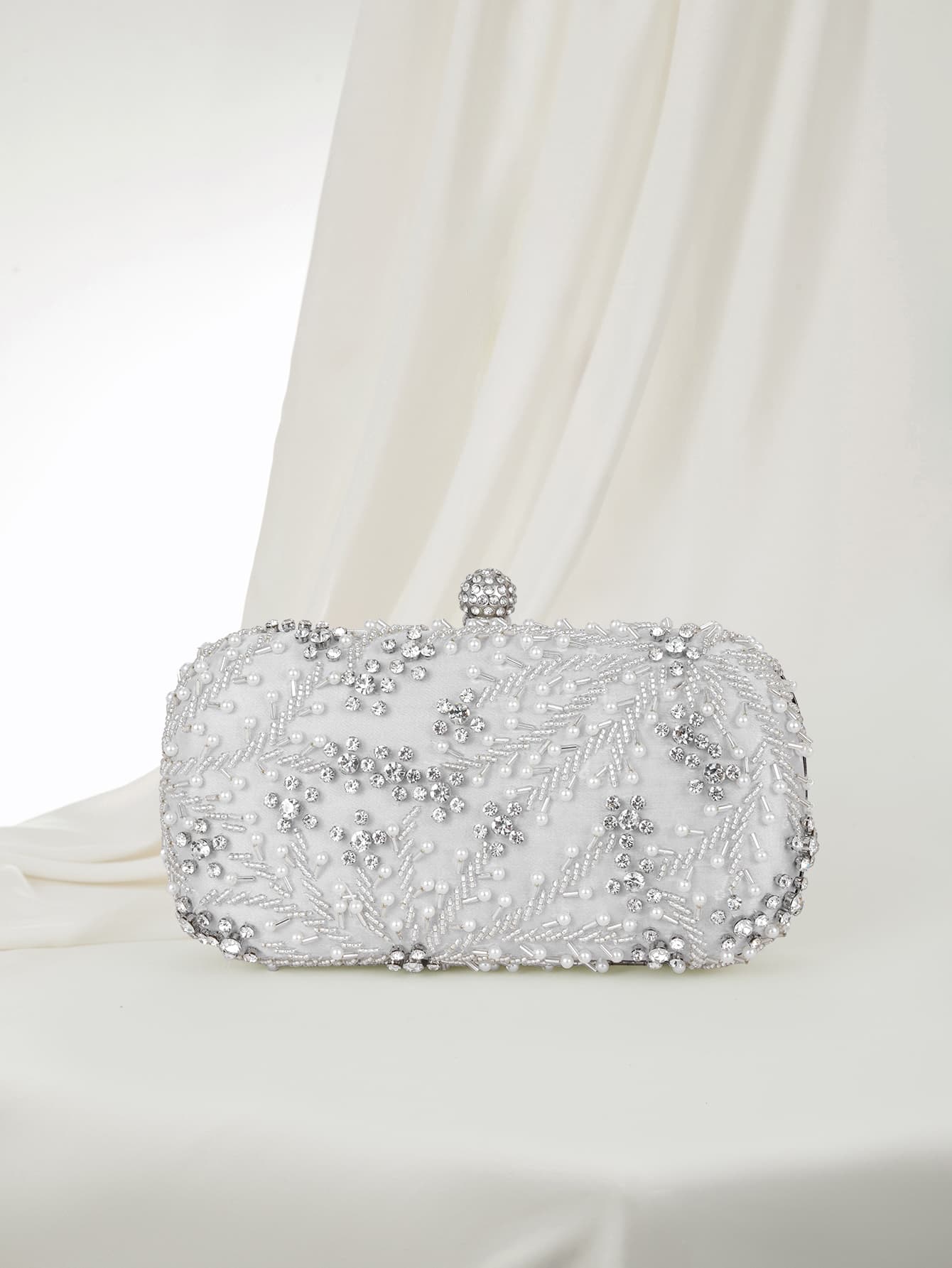 Clariva 1pc Elegant And Romantic Solid Color Faux Pearl Beaded Evening Bag With Rhinestone Studded Heavy Duty Clutch BoxTready Bride Bag, Perfect For Party,Wedding, Prom,Dinner/Banquet, Matching With Wedding Dress, Formal Dresses, Prom Dress, Birthday Dress, Party Dress, Elegant Faux Pearl Clutch, Prom Bag, Beaded Bag