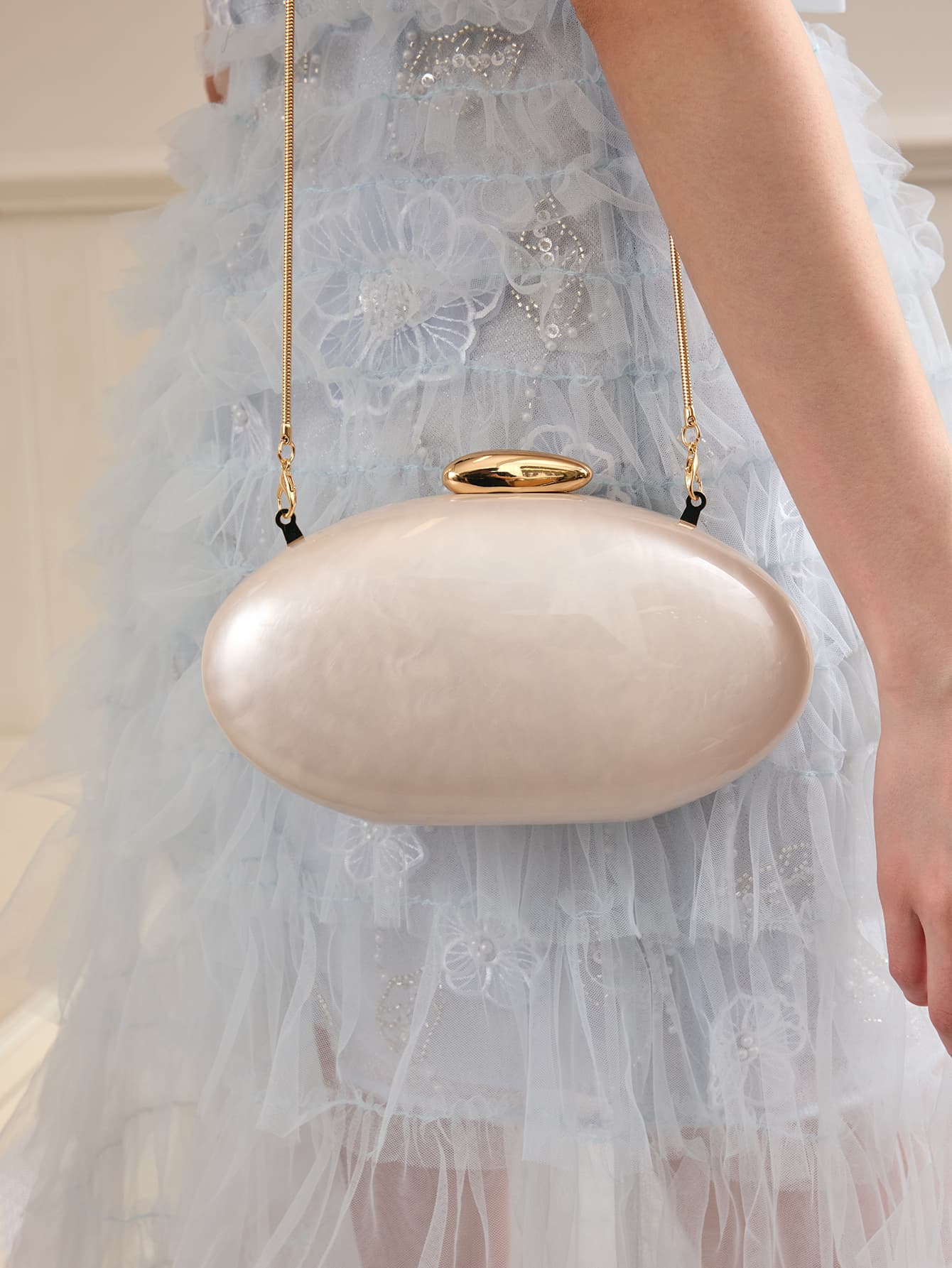 Rylithe 2025 Spring Fashion Wedding Clutch, Acrylic Glossy European & American Style Evening Handbag, Egg-Shaped Shoulder Bag