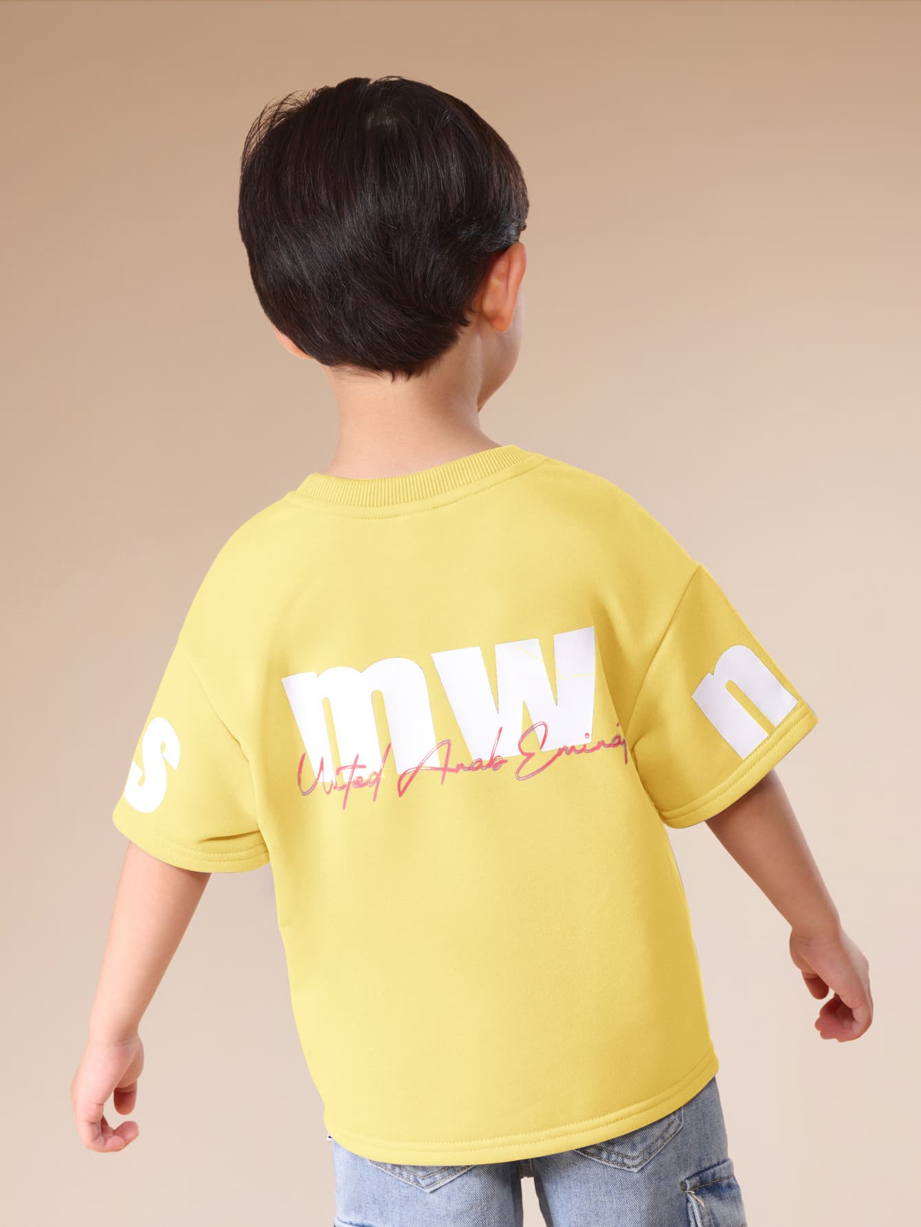 SUMWON Boys Yellow T-Shirt White Logo Print Short Sleeve Casual Summer Top