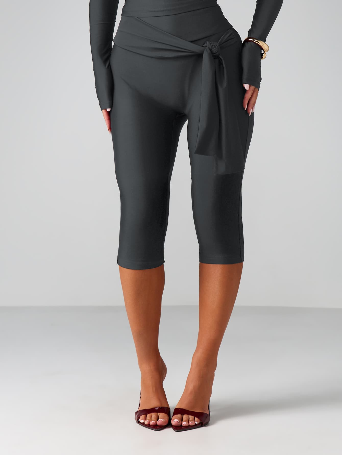 MISSGUIDED High Waist Tie Front Capri Leggings With Ruched Waistband Detail For Spring Summer