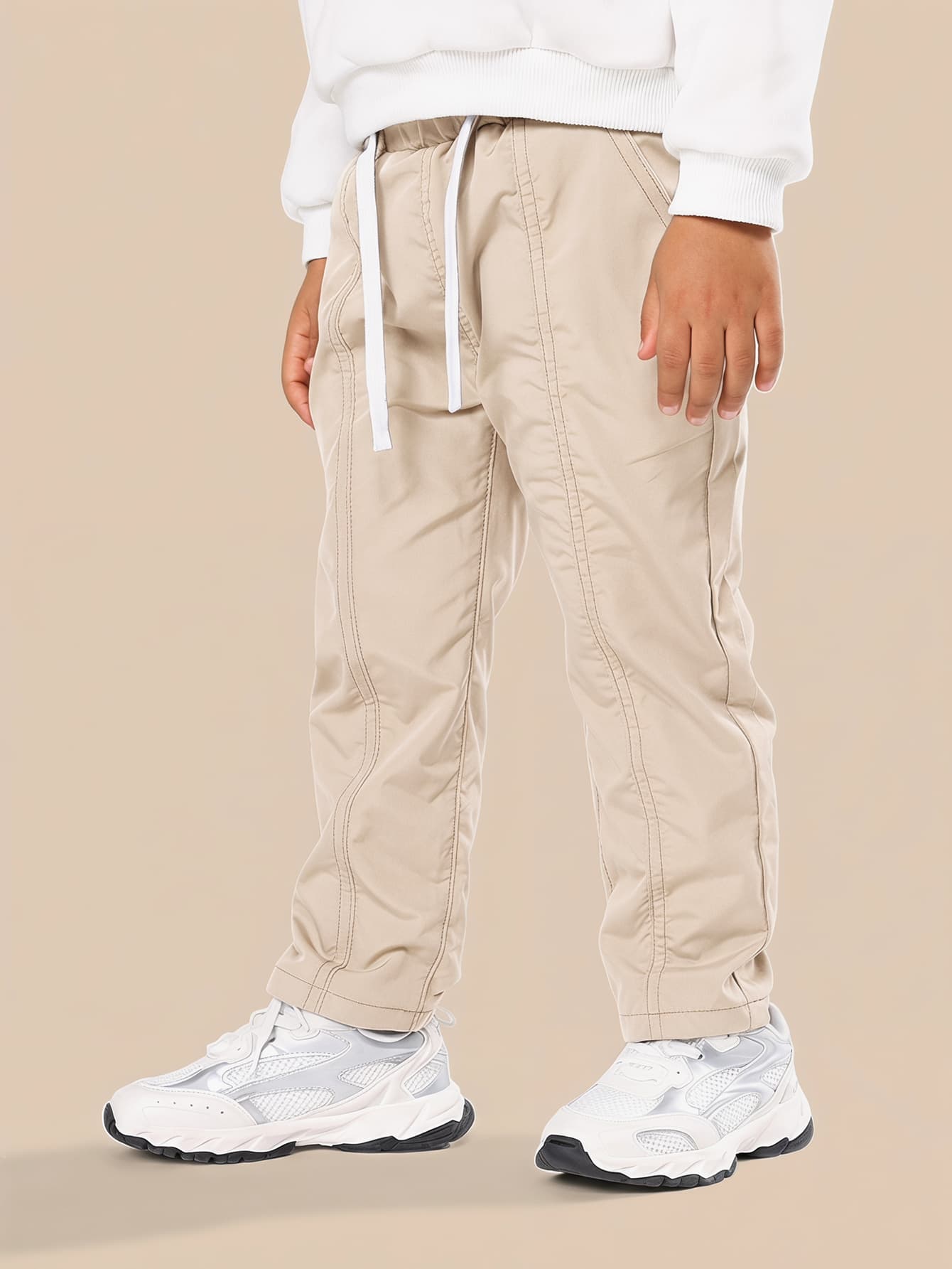 SUMWON Boys Casual Cargo Pants With Drawstring Waist Contrast Stitching Detail Relaxed Fit Everyday Wear