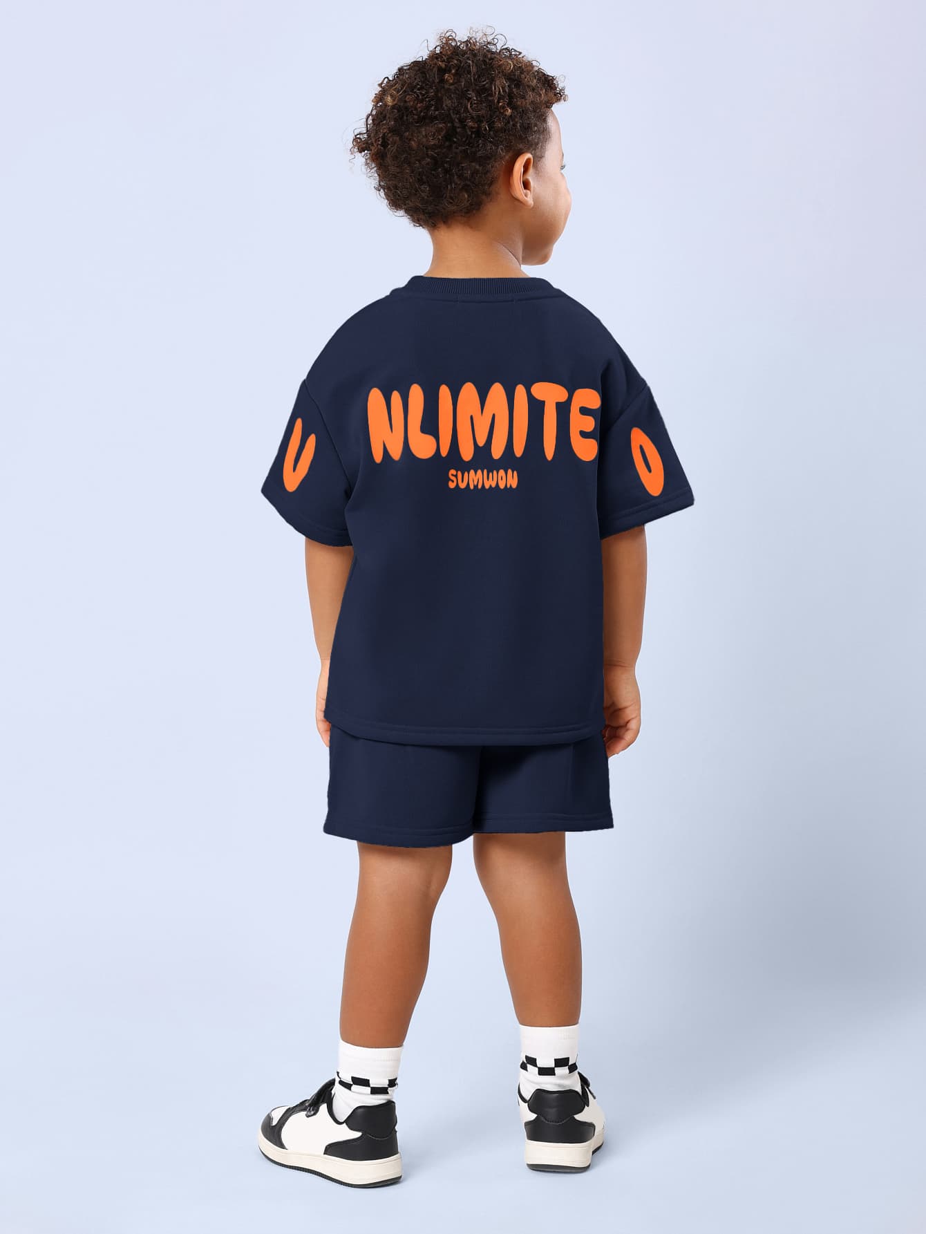 SUMWON Oversized Boys Coordinated Matching T-Shirt And Shorts Set With Crew Neck Casual Summer Playwear Outfit Navy