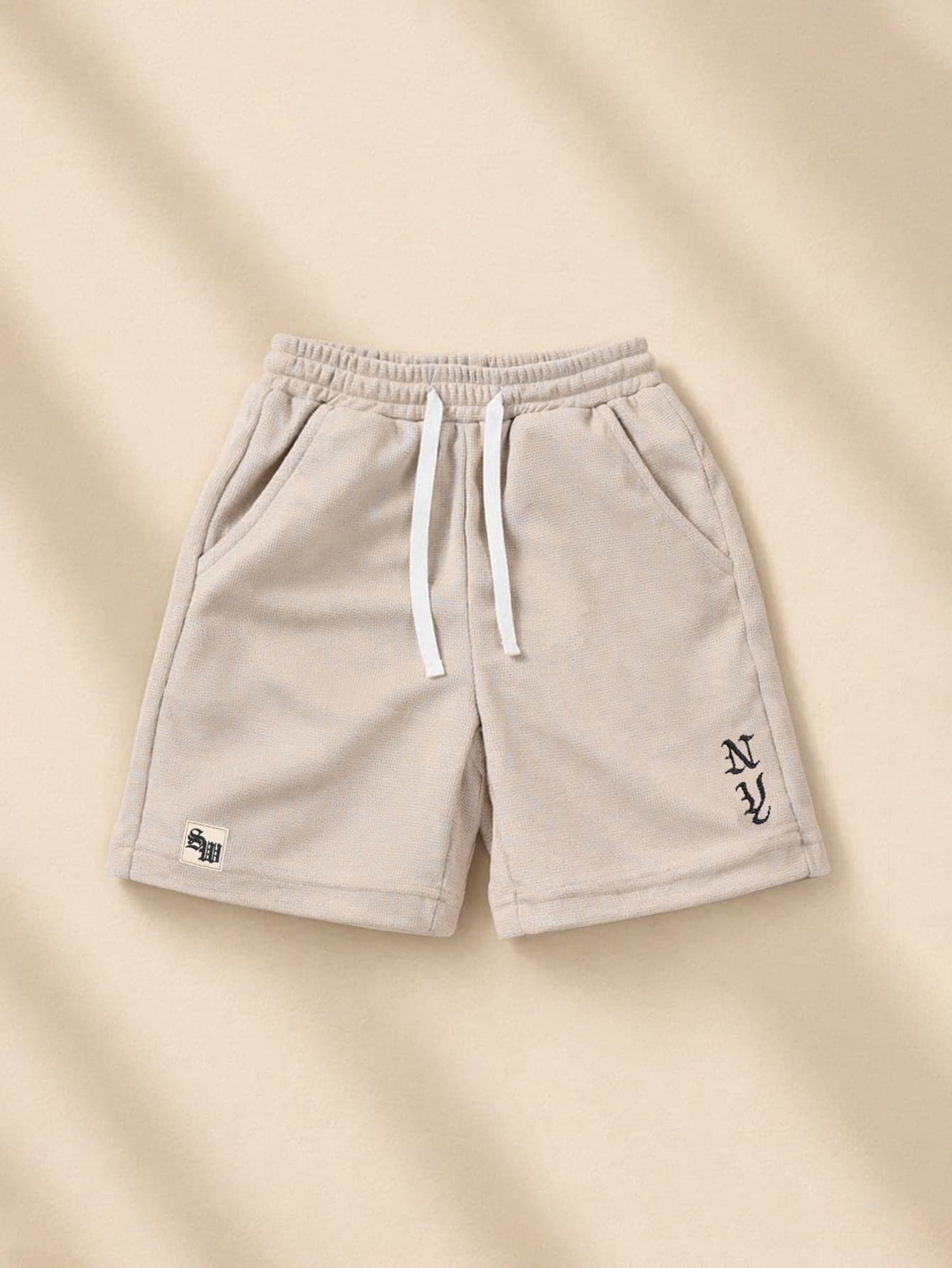 SUMWON Boys Waffle Knit Jorts Casual Drawstring Shorts With Side Pockets And Embroidered Logo Detail For Spring Summer