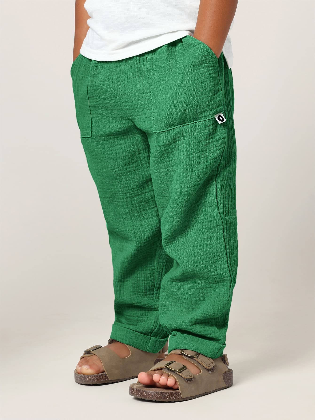 SUMWON Drawstring Waist Linen Feel Relaxed Fit Casual Pants With Cuffed Hem And Side Pockets