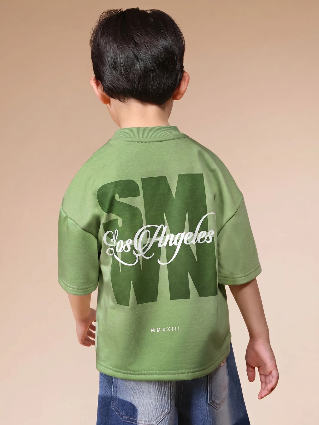 SUMWON Boys Oversized Crew Neck Short Sleeve T-Shirt With Los Angeles Back Graphic Print Summer Casual Top