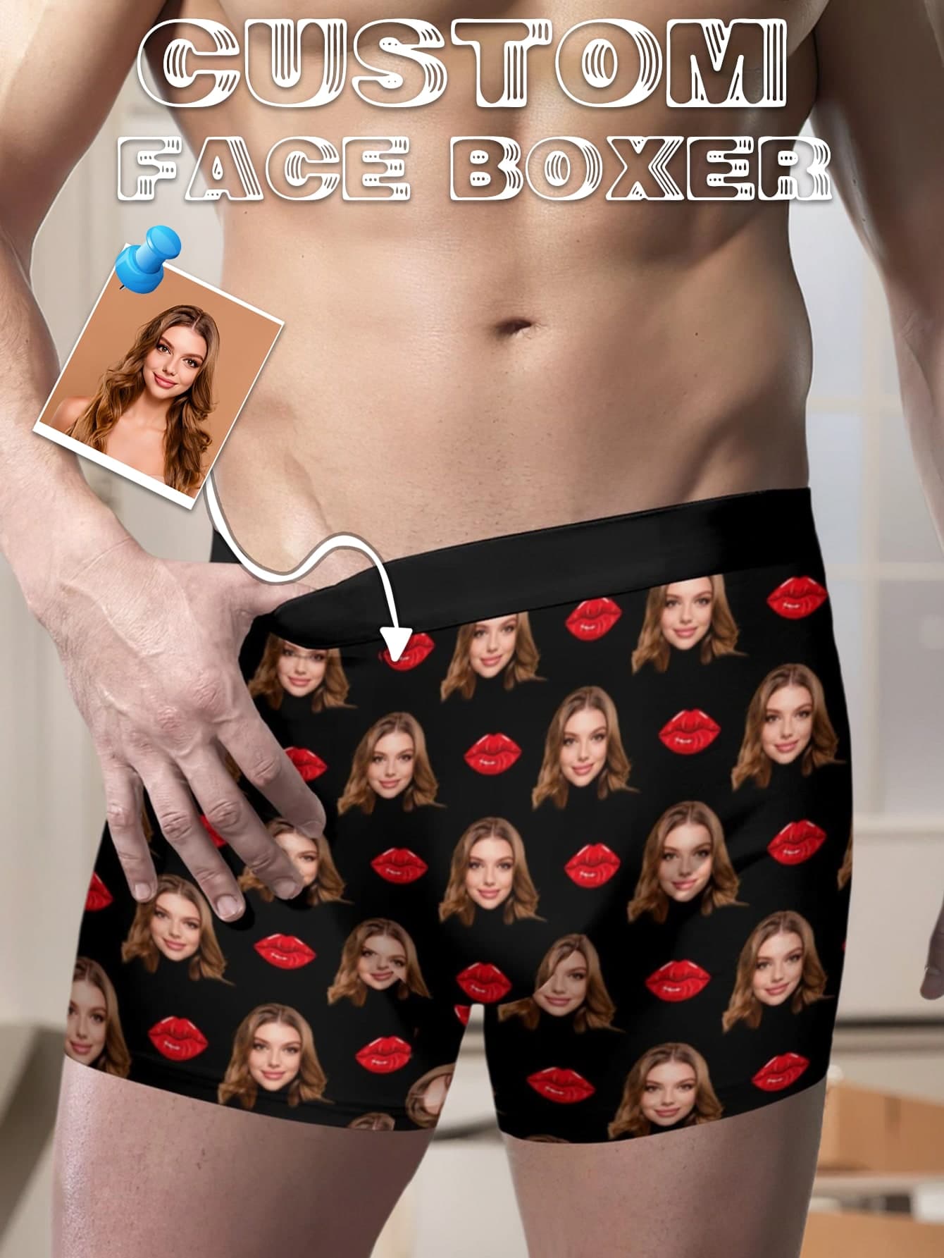 Custom Face Heart Boxers Men Printed Funny Underwear Personalized Photo Gift Husband Boyfriend Valentine Anniversary