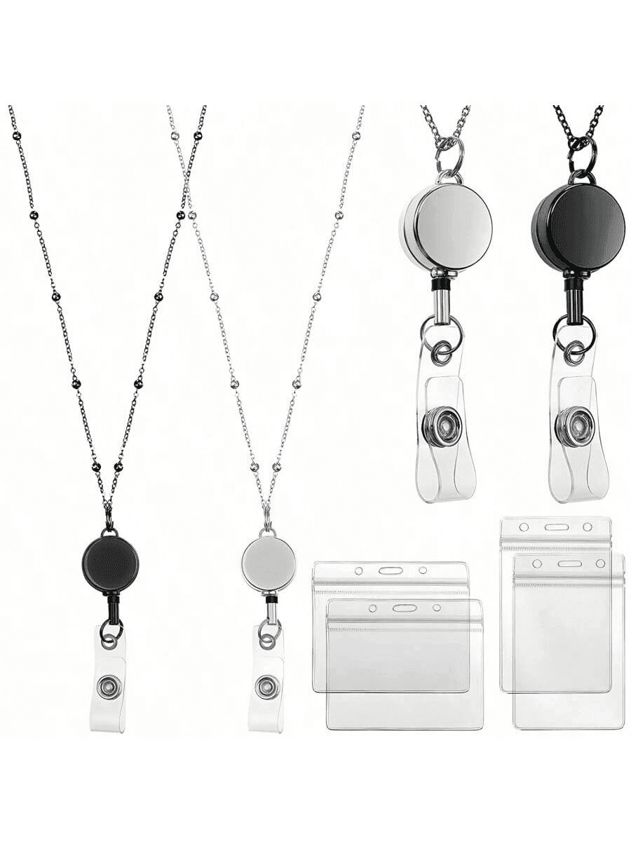 1 Set Women Badge Lanyard, Retractable Badge Reel Lanyard With 2 ID Card Holders, Necklace For Girls, Nurses And Office Workers, Back To School