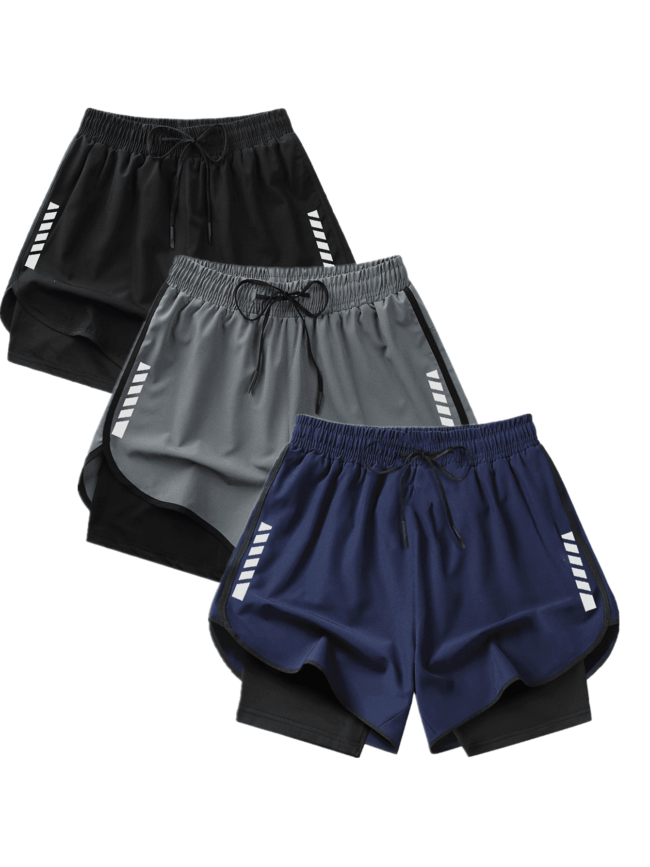 1pc (2-In-1) Women's Sports Shorts, Made Of Polyester And Elastic Fiber Blended Fabric, Breathable And Lightweight, Adjustable Drawstring Waist, Geometric Print, Suitable For Fitness And Daily Wear, Machine Washable, Comfortable For Multi-Season, Sports & Casual Wear, Functional Design Shorts, Adjustable Comfortable Shorts Summer