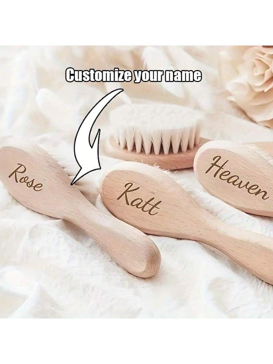 3PCS-Personalized Baby Hair Brush Shower Gift | Customized Engraved Baby Brush | Newborn Keepsake - Wooden Material - For Baby Boy & Girl - Suitable For Daily Use & Special Occasions - Perfect Gift For New Moms Back To School,Multi-Functional,Ornamental,Letter,Stylish,Modern,Colorful,Cute,Adorable,Casual,Custom,Personalised,Unique,Customized,Ideal Gifts For Him,Ideal Gifts For Her,Customized Kids Growth Souvenirs,Easy Comfort,Easy Comfort,Birthday Gift,Christmas Gift ,Travel Organizer, Mother Gifts