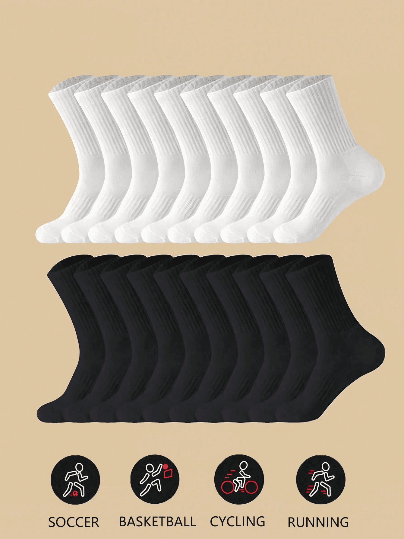 40pcs/Pack 20pcs/Pack 16pcs/Pack 12pcs/Pack 8pcs/Pack Women Black & White Tight-Fitting Athletic Socks, Running Socks, Suitable For Cycling, Long Thick Comfortable Daily Wear Socks, Couples Casual Warm Long Tube Socks, Antibacterial & Moisture-Wicking, Suitable For Home Wear 12pcs/Pack 10pcs/Pack 8pcs/Pack 6pcs/Pack 4pcs/Pack 2pcs/Pack