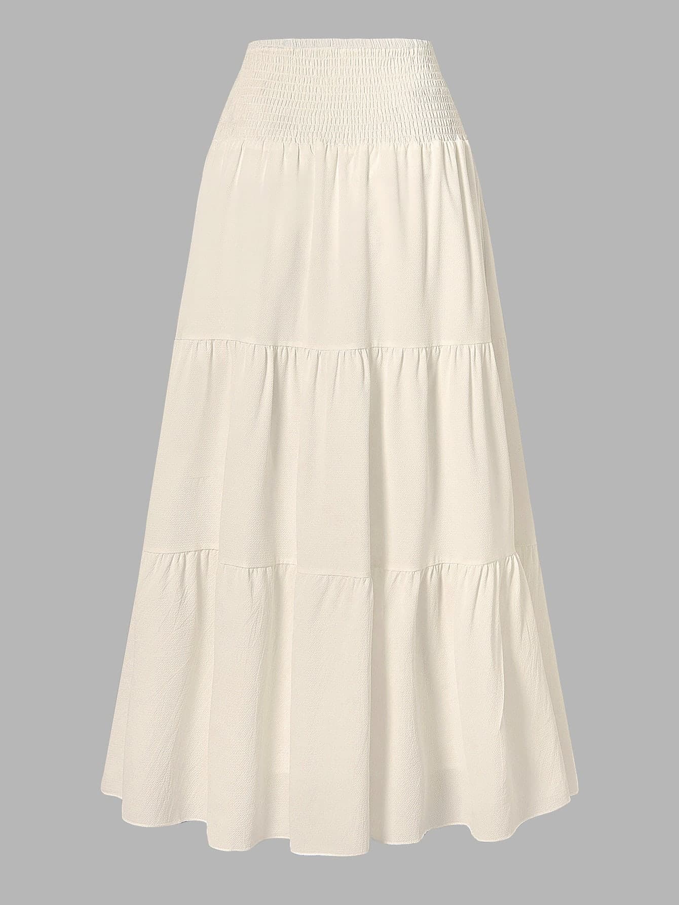 Women's Solid Color Minimalist Versatile Ruffle Hem Bubble Crinkle Feeling Semi-Sheer Skirt Summer