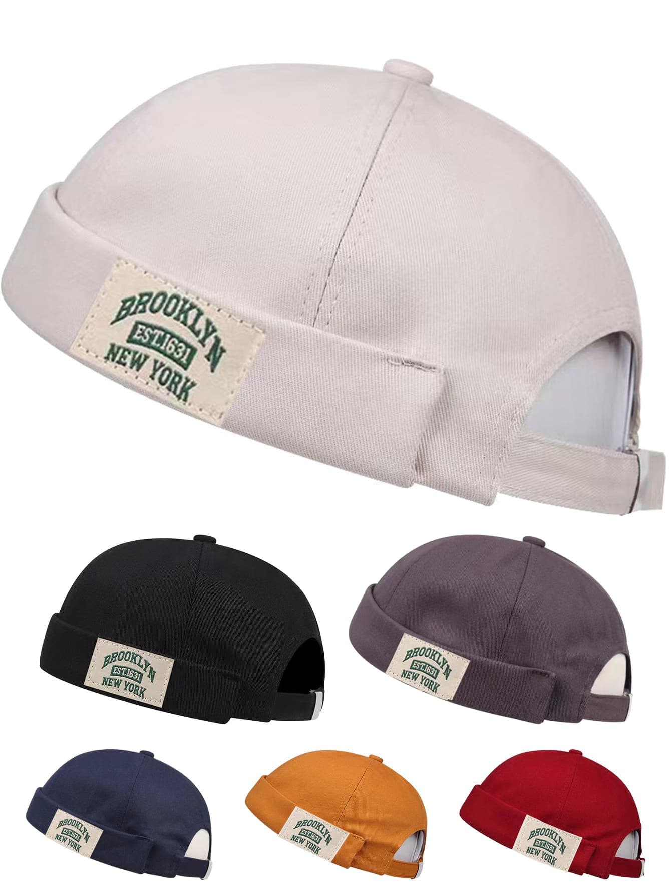 1 Piece BROOKLYN EST1631 NEW YORK Monogram Miki Hat, Smart Casual Versatile Brimless Hat, Distinctive Baseball Cap, Solid Melon Skin Hat