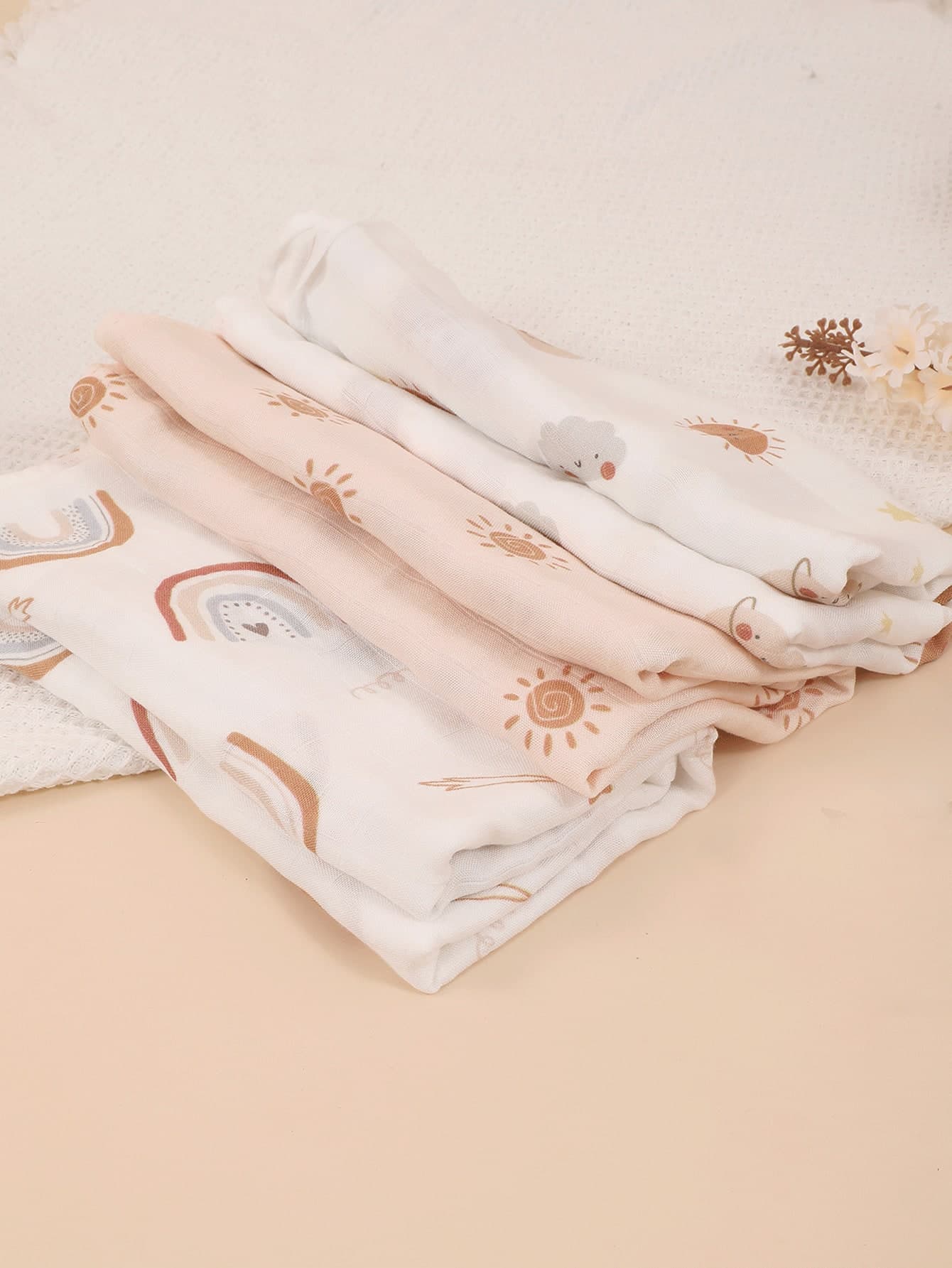 3pcs/Set Lightweight All-Season Baby Swaddle Blankets, Little Sun Cloud Rainbow Design, Soft & Comfortable Newborn Baby Blankets For Girls And Boys[Oeko-Tex]