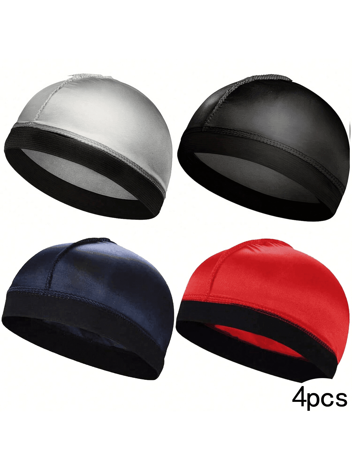 Awegeo 4pcs Men's Breathable Satin Wave Headband - Elastic Running Fitness Headband, Adjustable Stretch Sports Cap,Summer,Beach,Holiday,Festival,Travel