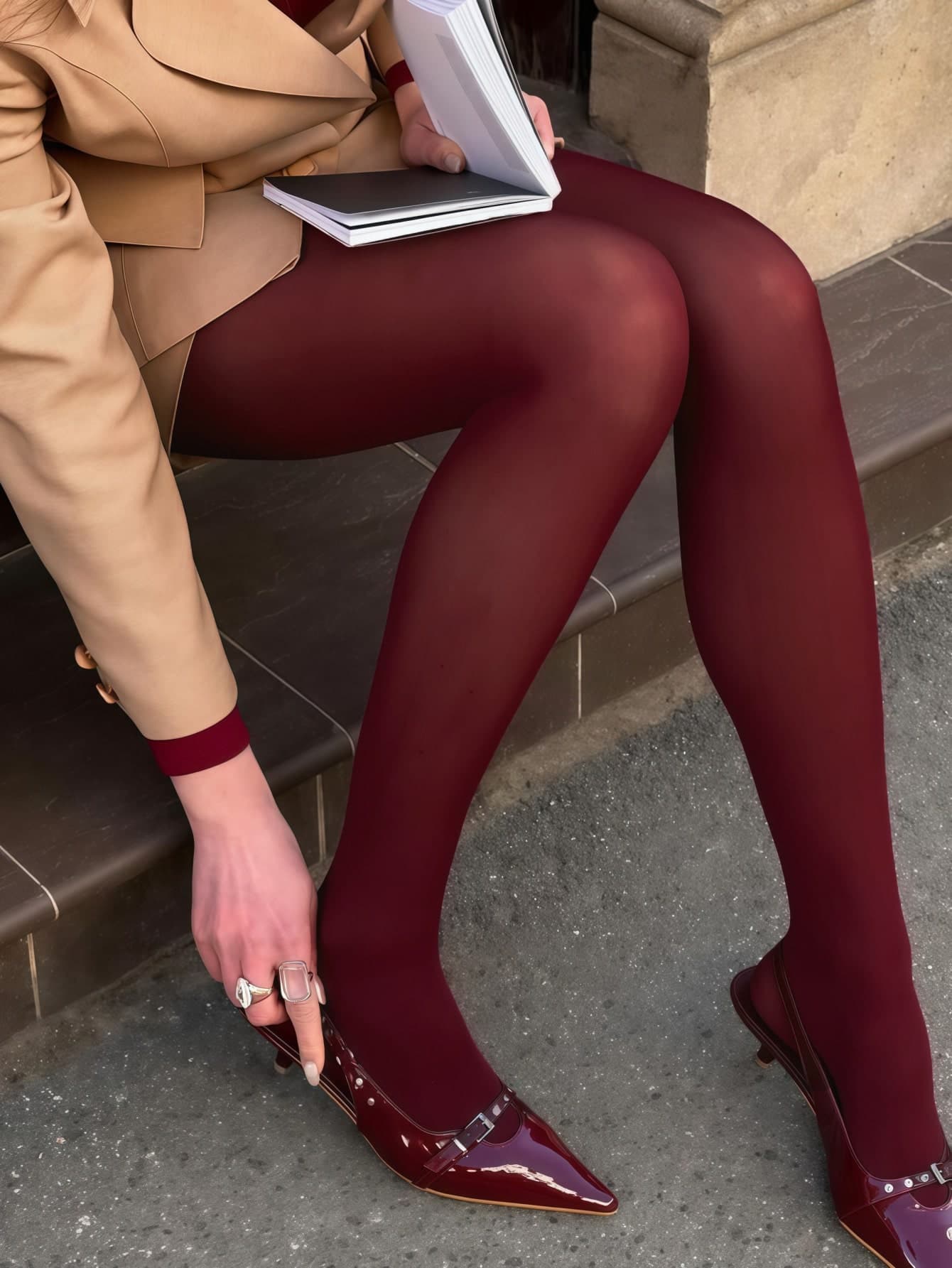 1pc Women's Wine Red Stockings, Suitable For Everyday Wear Christmas Gift