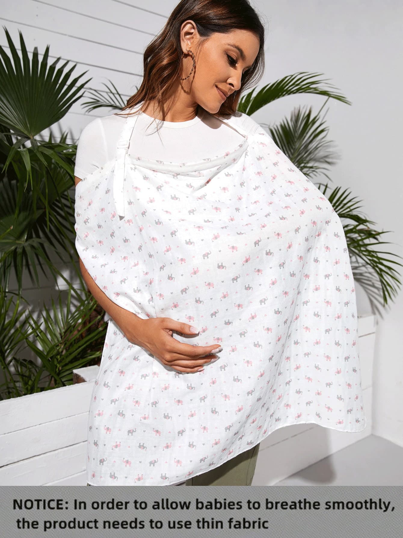 1pc Oeko-Tex Certified 100% Cotton Cartoon Elephant Print Nursing Cover, Breastfeeding Shawl, Suitable For All Seasons, Daily Use & Stroller