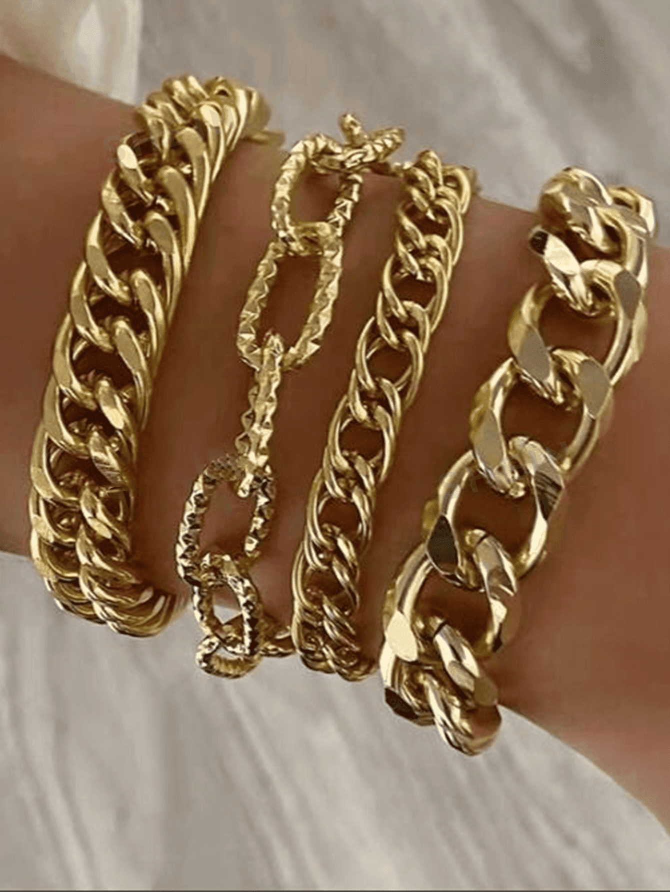 4pcs/Set Minimalist Punk Metal Chunky Chain Bracelet Set, Suitable For Dating, Party, Daily Wear