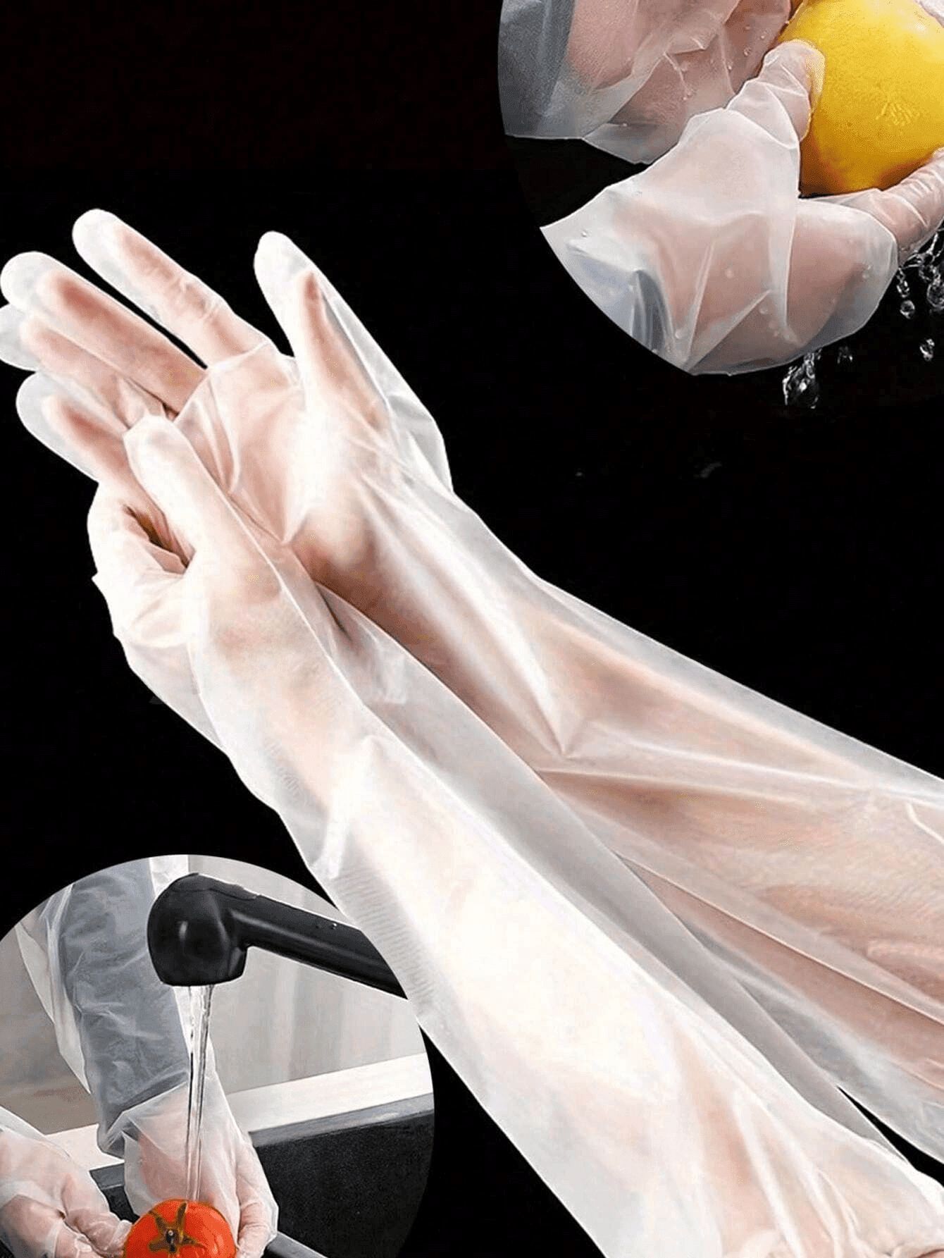 10/20/40/60pcs 55cm Disposable CPE Gloves, New Style Multipurpose Cleaning Waterproof Gloves, Suitable For Kitchen, Household Cleaning, Elastic Drawstring Long Sleeve