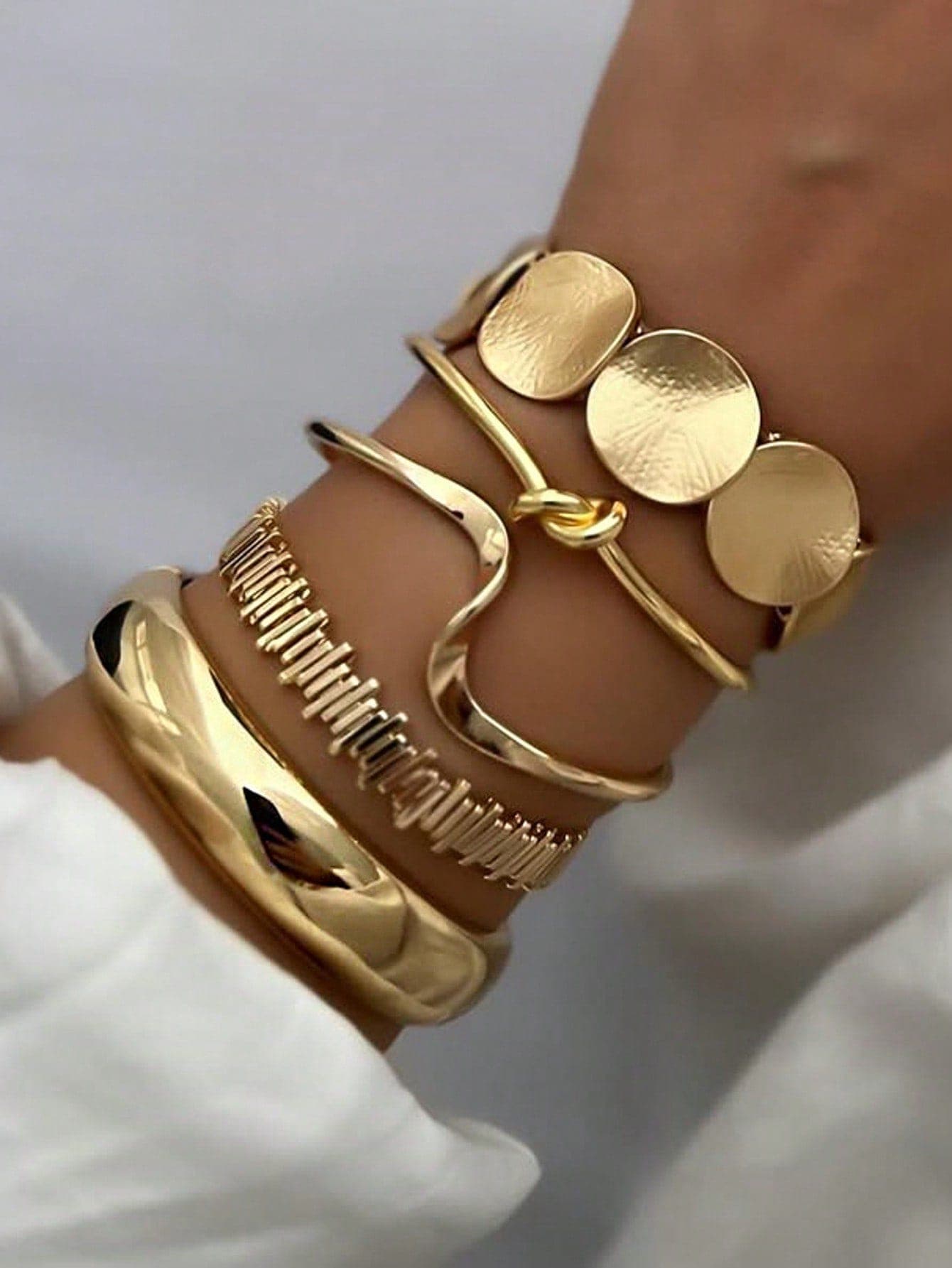 5/1pc Vintage Elegant Bohemian Style Delicate Floral Plain Twisted Geometric Open Bangle Bracelet Set, Suitable For Women's Daily, Party, Holiday, Resort Wear, Accessory, Perfect Gift