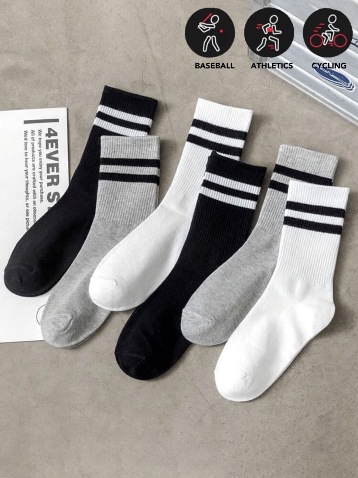 1/3/6 Pairs Women Casual Striped Pattern Mid-Calf Socks, Breathable Moisture-Wicking Sports Socks, Autumn