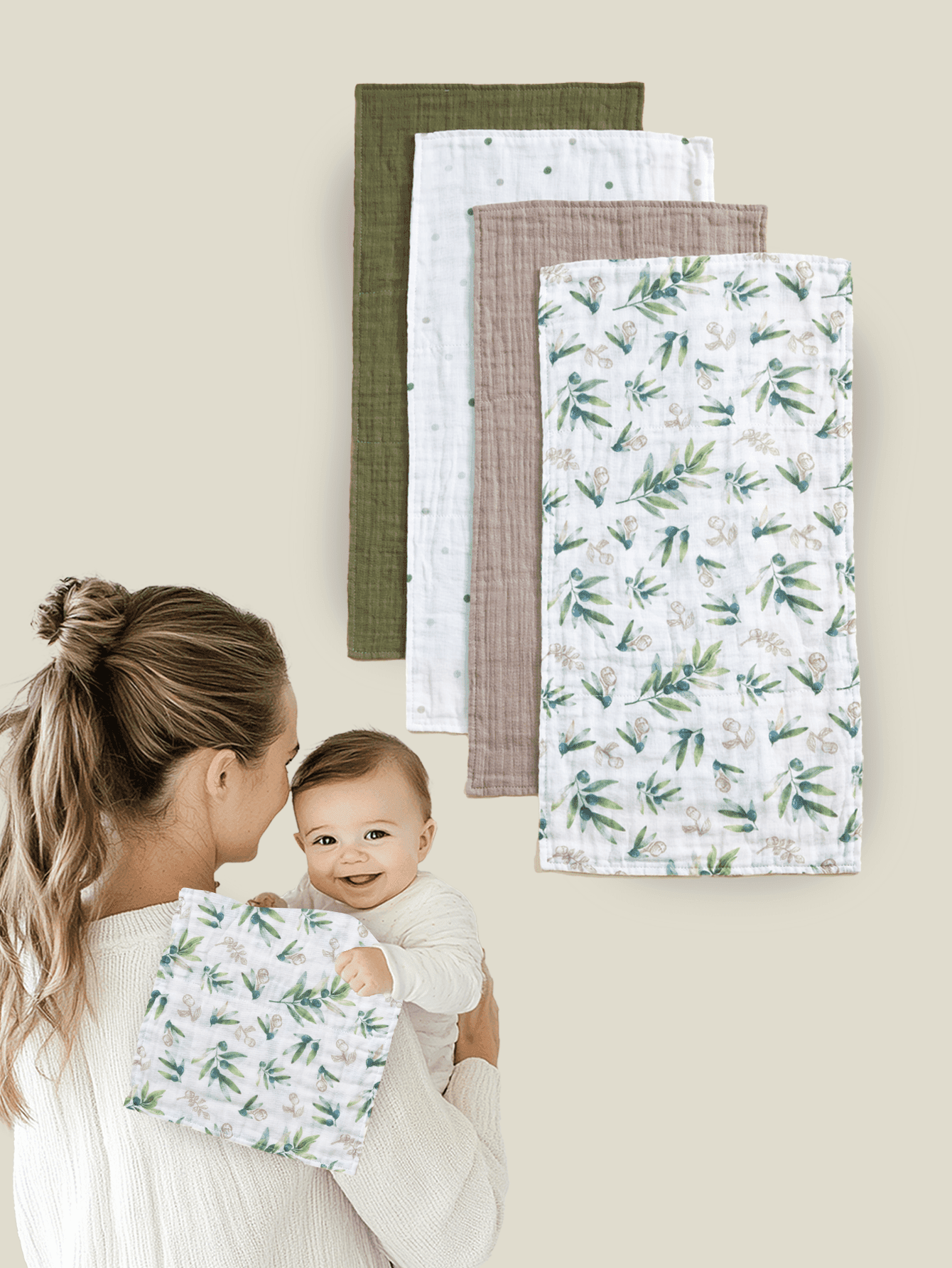 4pcs Oeko-Tex Certified Soft & Comfortable Polka Dot & Leaf Pattern Bibs/Burp Cloths, Suitable For All Seasons, Newborn & Baby Care